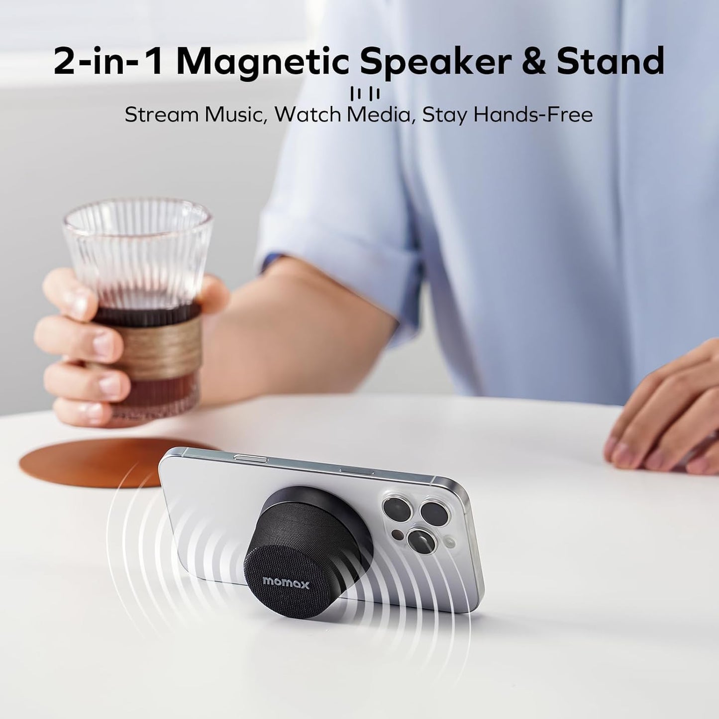 MOMAX IPX6 12H Magnetic Portable Bluetooth Speaker, Waterproof Mini Shower Speaker, Enhanced Bass, Playtime, TWS