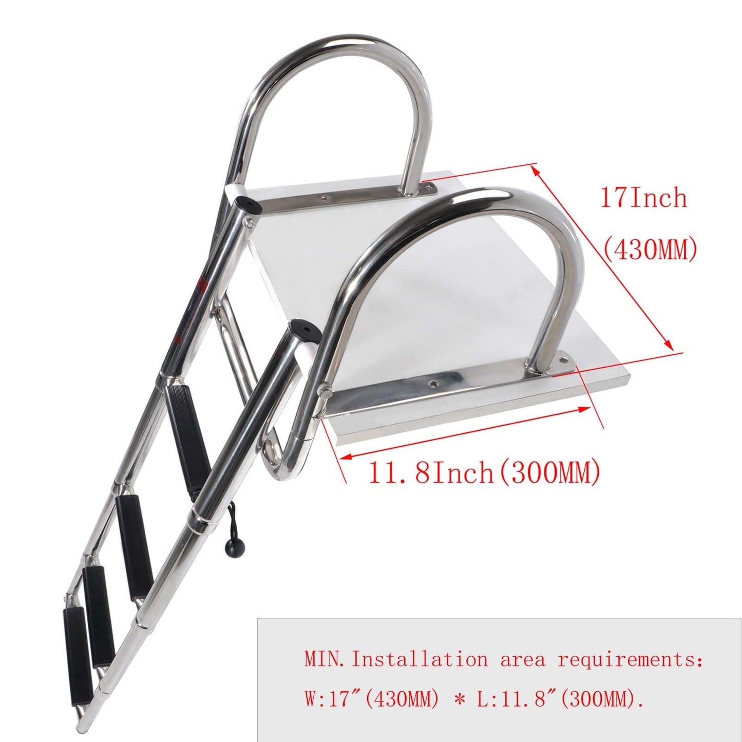 Pontoon Boat Ladder, Stainless Steel Folding Telescoping Rear Entry Inboard Ladder Heavy Duty Custom Swim Deck Ladder with More Wider Pedal and Handrails (4 Steps Ladder)