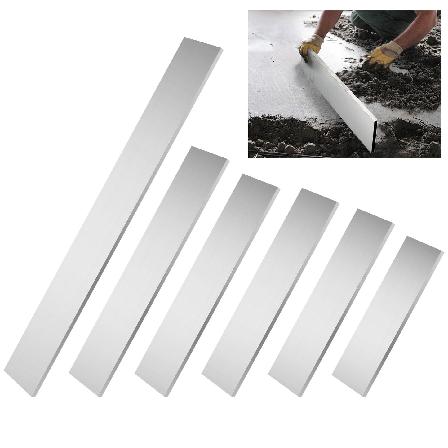 PullCrease 6 Pcs Tile Screed Sets Concrete Screed Board 3/4" x 4" x 1.5', 2', 2.5', 3', 4' and 6' Length Aluminum Alloy Screeding Tool for Large Concrete Pours Leveling and Precise Flat Work