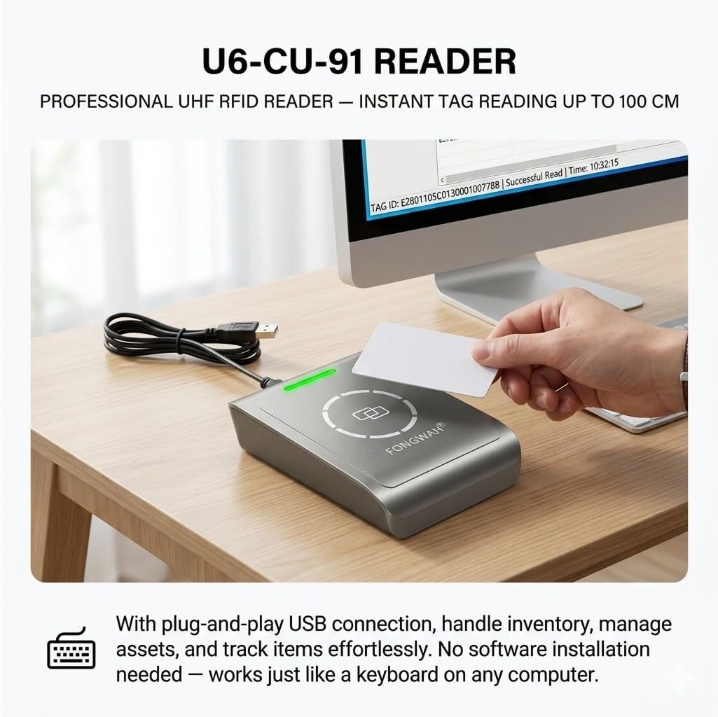 Fongwah Desktop Gen 2 UHF Reader/Writer ISO18000-6C up to 39 Inches Reading Distance Support Keyboard Emulation Free SDK