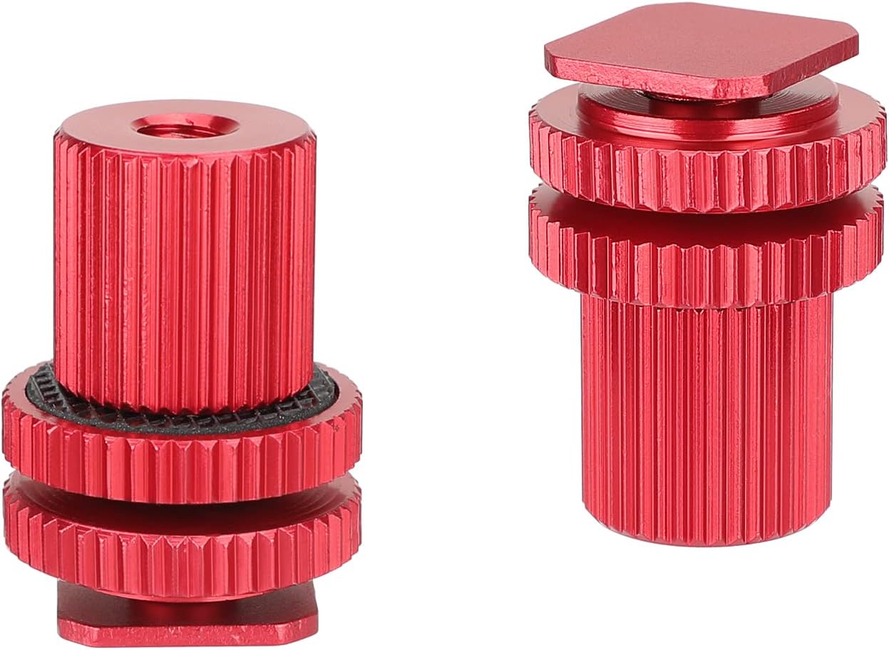 1/4"-20 (Red,2 Pieses)-3064 CAMVATE Camera Hot Shoe Mount to Female Thread Screw Adapter for DSLR Camera Rig