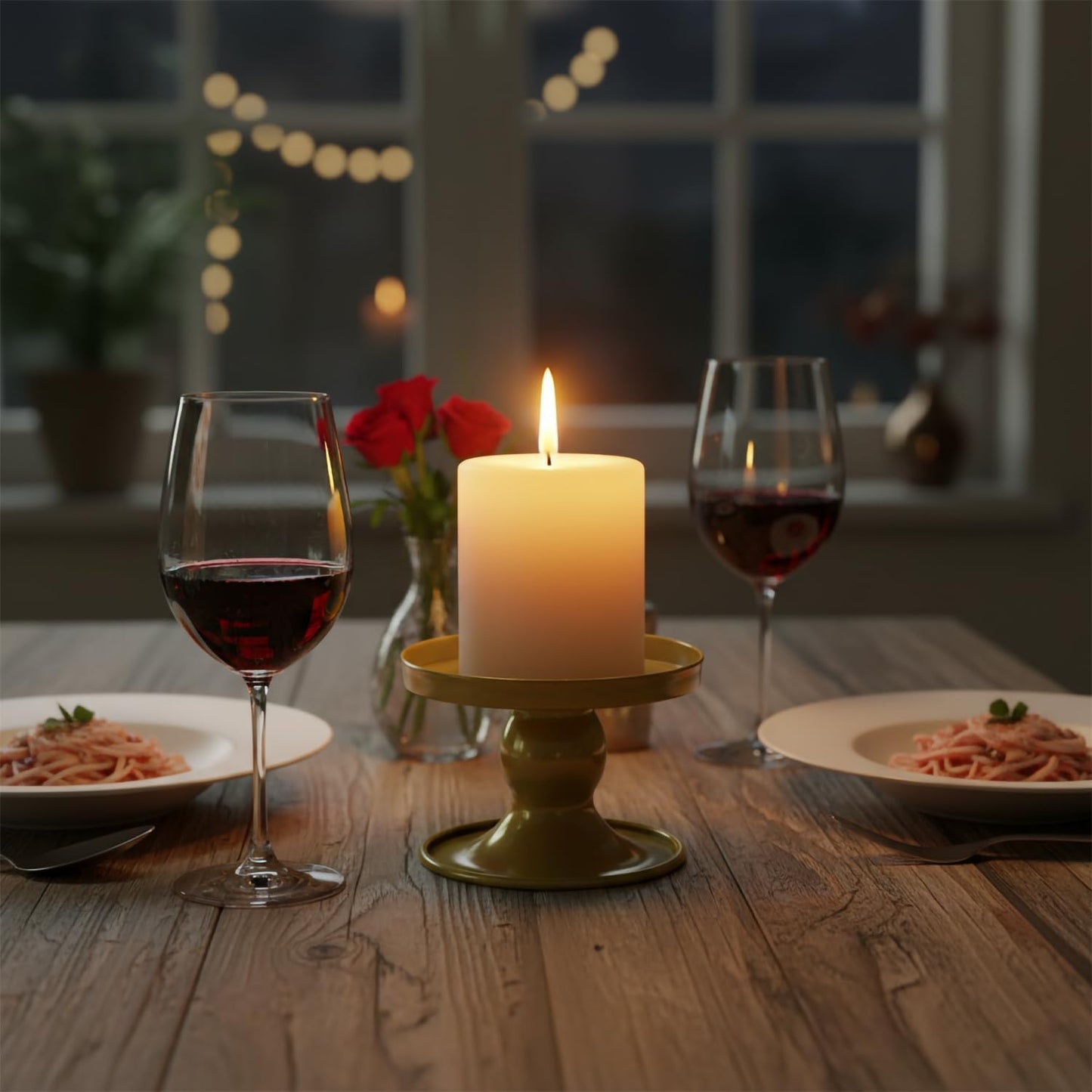 Table Gold Candle Holders - Set of 2 | Reversible Metal Stands for Pillar & Taper Candles | Elegant Home Décor for Weddings & Events
