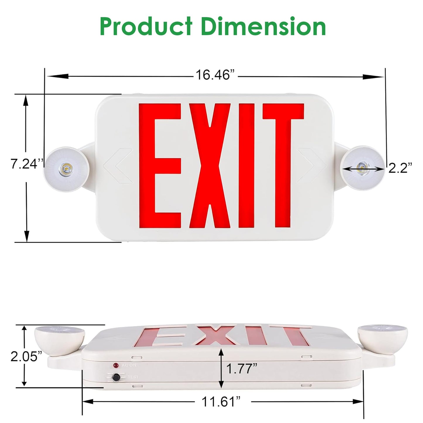 Gruenlich LED Exit Sign Combo with Emergency Lights, Adjustable Heads, Battery Backup, UL 924 Qualified, AC 120-277V, Commercial Emergency Exit Light for Business- 12 Pack