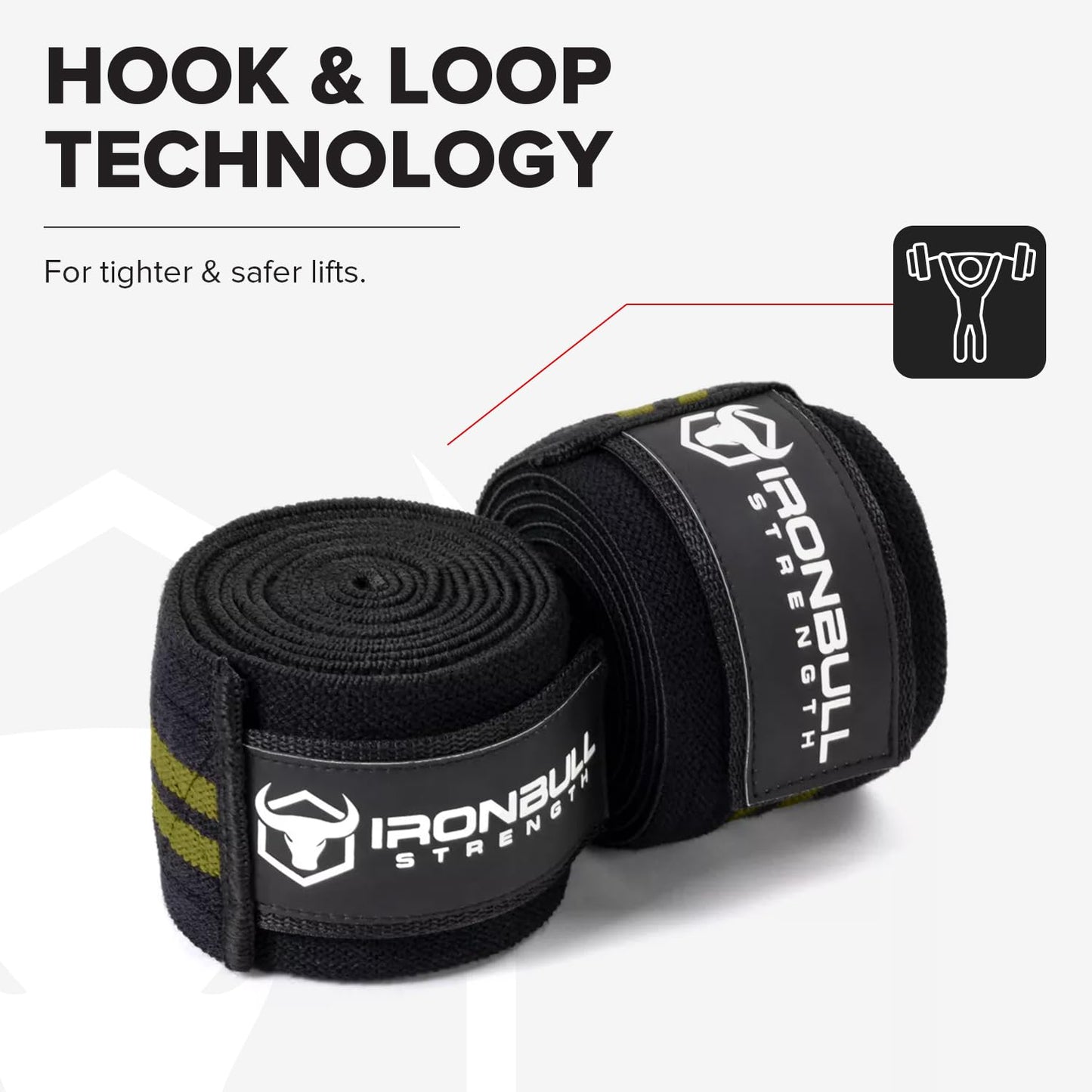 Knee Wraps for Weightlifting - 80" Elastic Knee Straps for Squats and Weight Lifting - Lifting Knee Wraps for Strength & Compression Wrap - Knee Support for Squatting, Powerlifting, Gym (Black/Green)