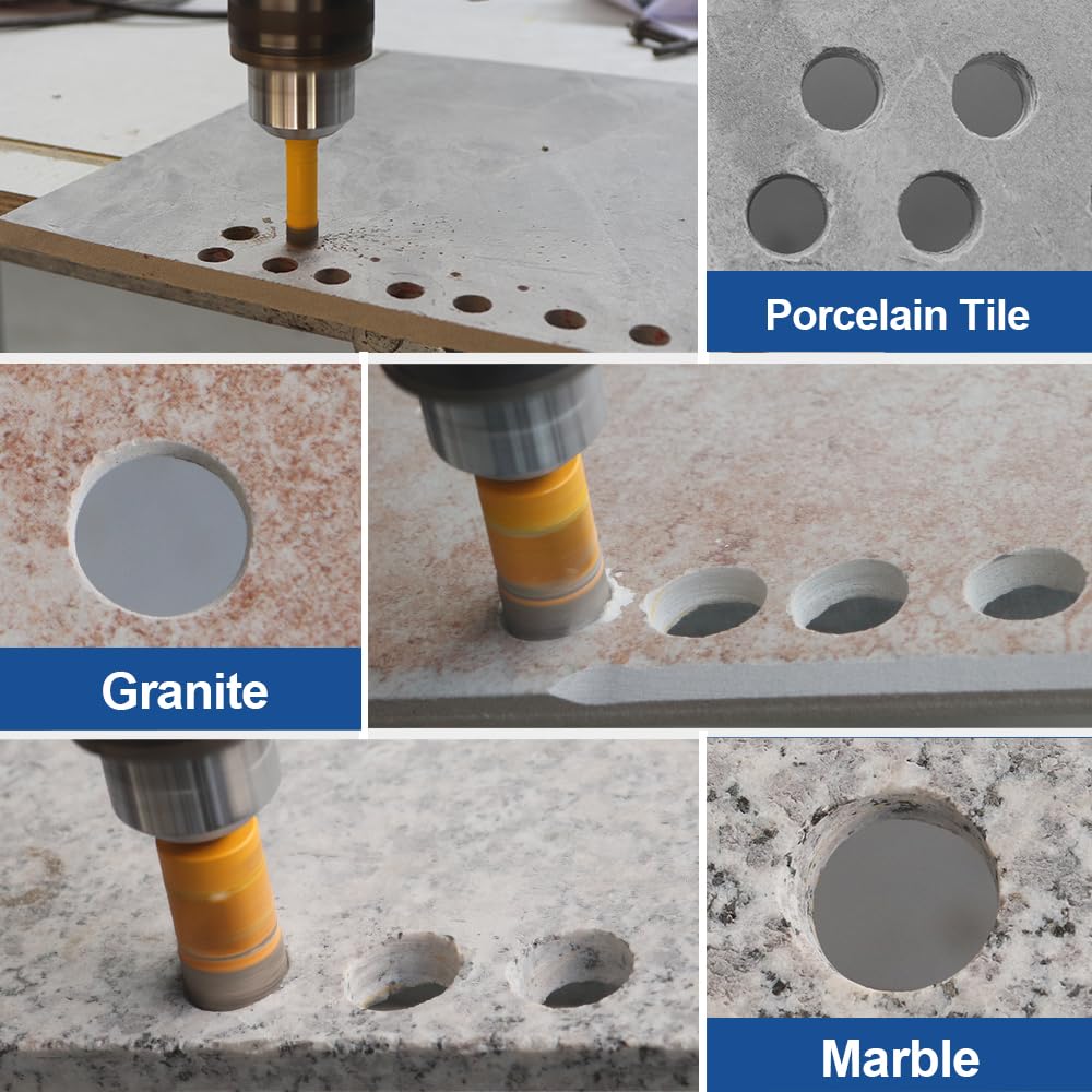 HIGHDRIL Diamond Drill Bits Kit with 5/8-11 for Porcelain Tile Ceramic Marble Brick Concrete Vacuum Brazed Hole Saw(6/8/10/20/35/50/65/100mm+50mm Chamfer Bit+20mm Finger Bit+Adapter)