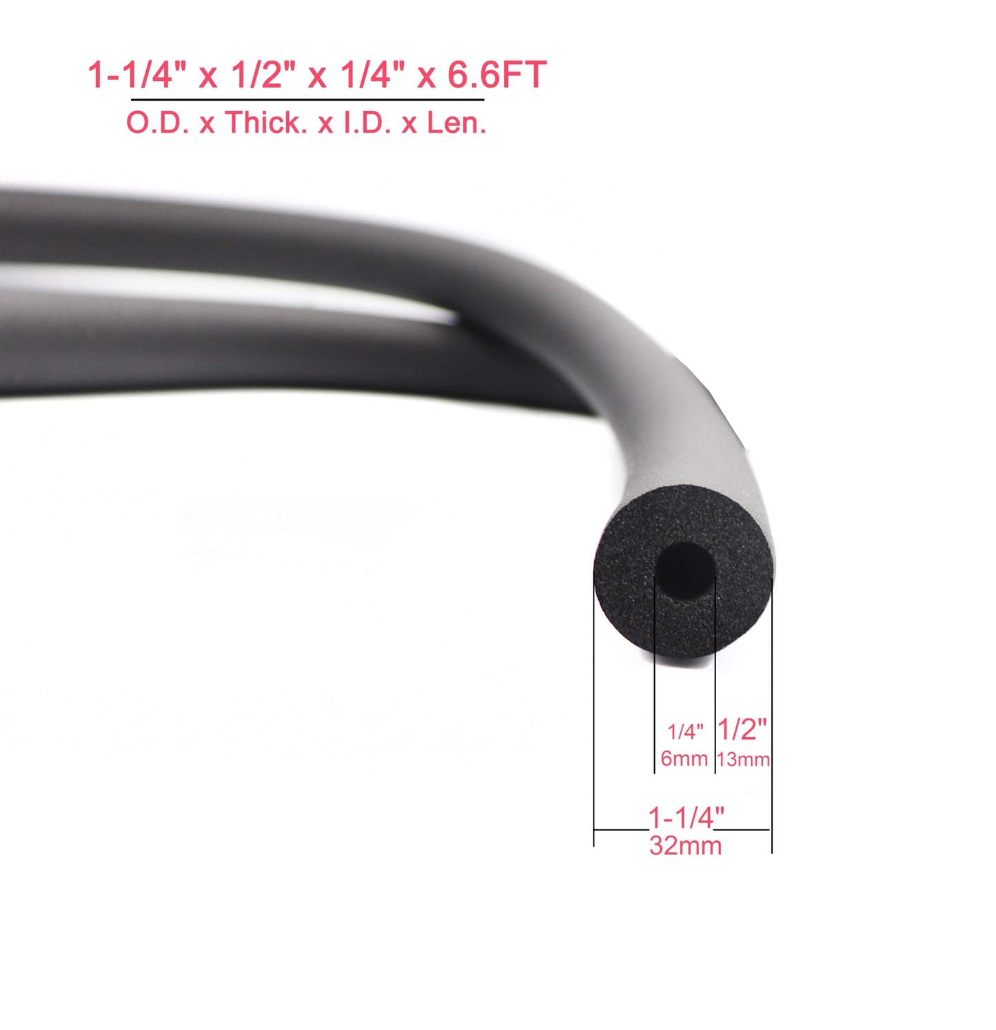 cSeao 1/4" ID Pipe Insulation Foam Tube AC Uint Foam Tubing, for Guitar Stand ,Exercise Machine Handle, Roof Rack, 1/2" OD, 6.6 ft Length