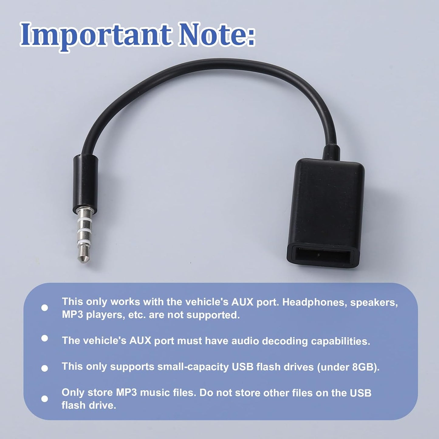 Exircy 2-Pack 3.5mm 2.0 MP3 AUX to USB Adapter, Black Male Audio Jack to USB Female Converter Cable Only for Car AUX