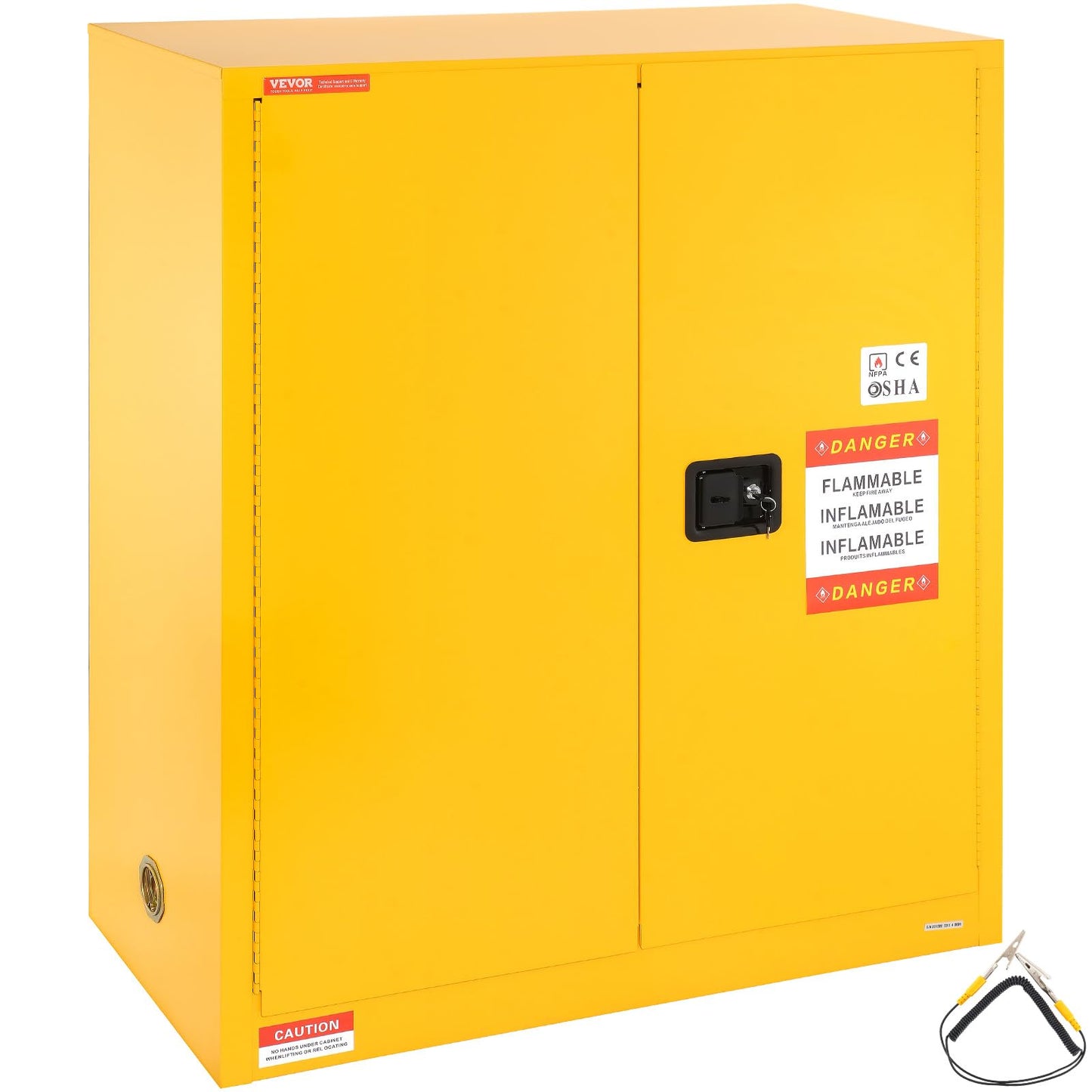 VEVOR Flammable Cabinet 18" x 43" x 50", Cold-Rolled Steel Flammable Liquid Storage Cabinet 34 Gal with 2 Adjustable Shelves/2 Manual Closing Doors for Industrial Use, Yellow