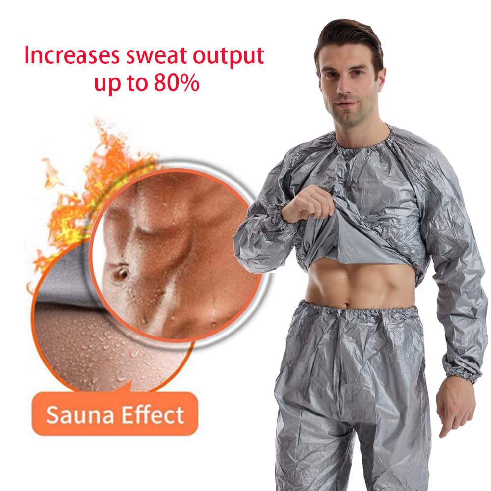 DawnBreak Sauna Sweat Suit for Women/Men Exercise Weight Loss Gym Fitness Workout Silver - L