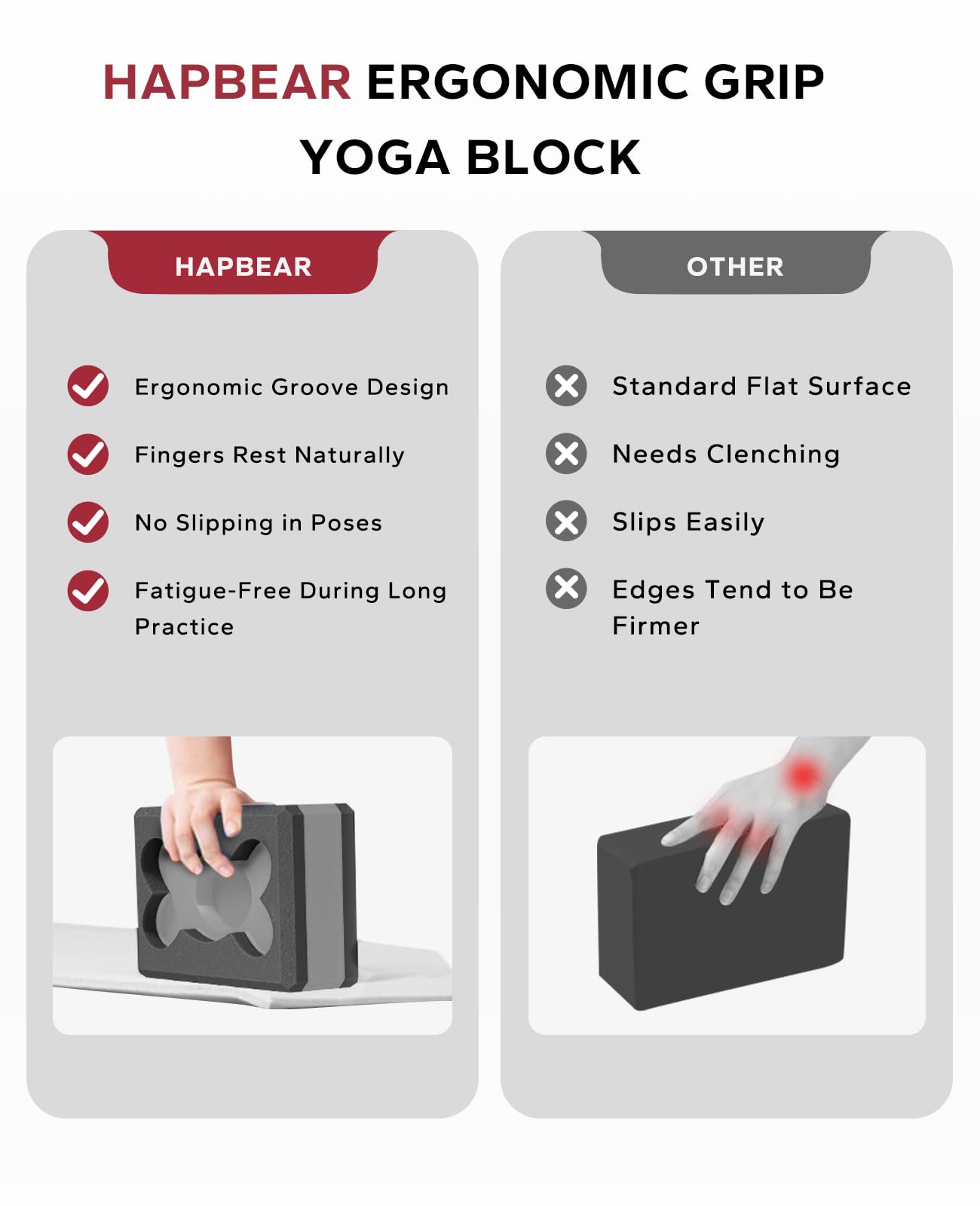 HAPBEAR Yoga Blocks 2 Pack - 9x6x3in High-Density EVA Foam with Non-Slip Textured Surface, Supportive for Deep Stretching & Lightweight - Ideal for Yoga, Pilates - Black