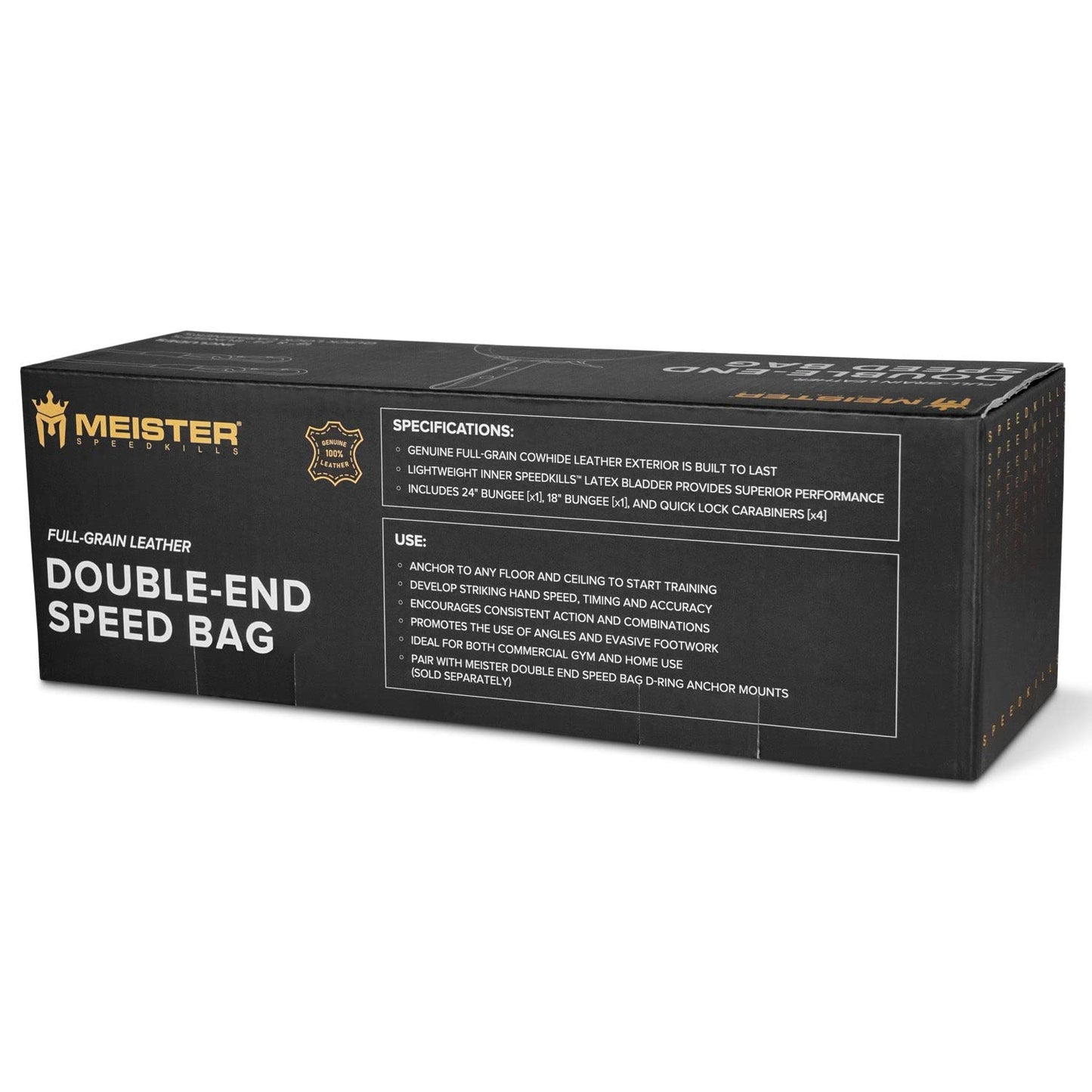Meister SpeedKills Double-End Leather Speed Bag w/Bungees & Lightweight Latex Bladder - Black - Small (5.0")