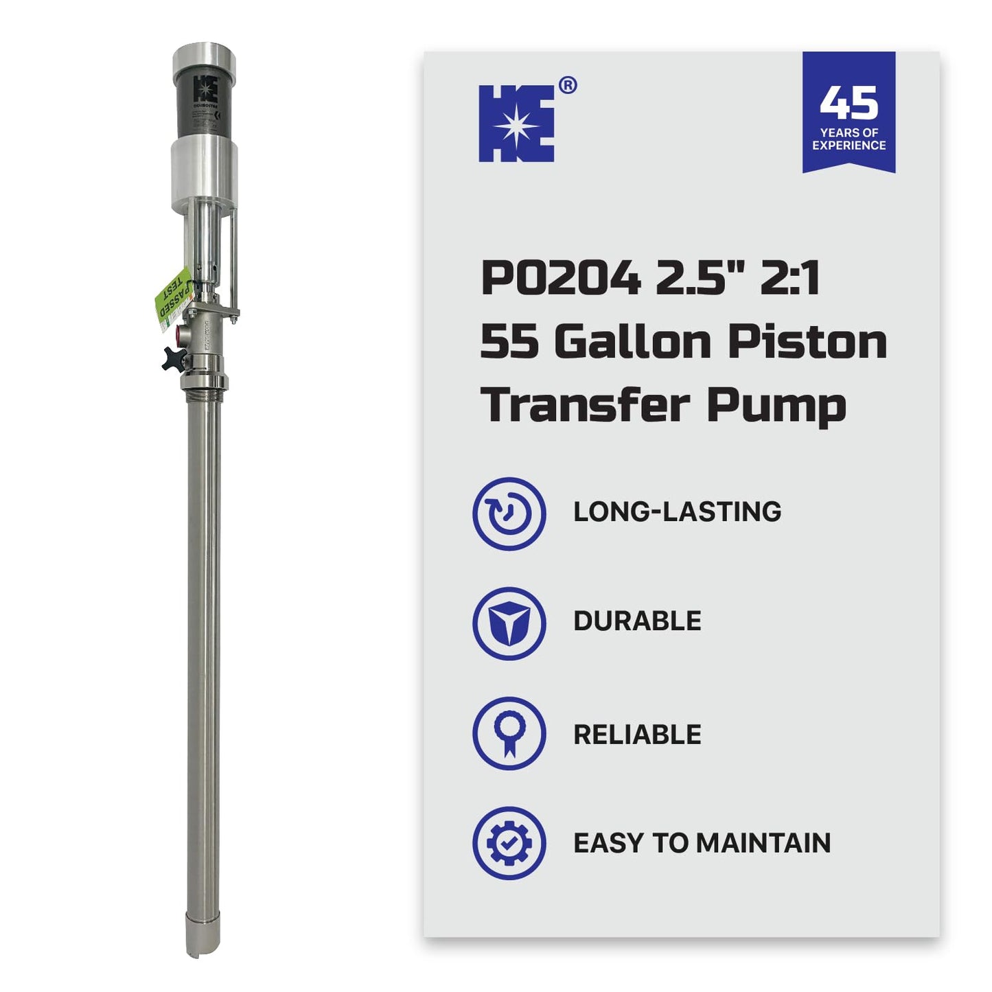 COSMOSTAR 2.5" 2:1 Air Operated Pneumatic Piston Pump for 55 Gallon Drum Teflon Packing Oil Chemical Transfer Pumps 4.0GPM/15LPM, High Fluid Pressure 240 Psi