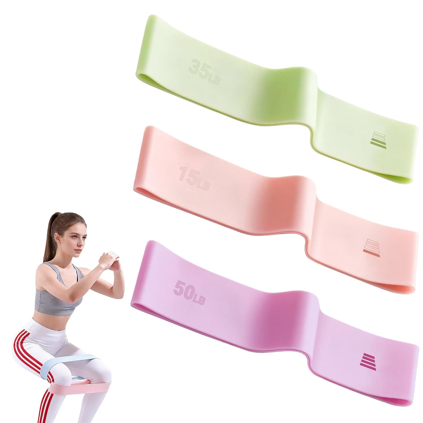 Resistance Bands for Working Out - 3 Pack Elastic Loop Exercise Band Set 15 25 35 50 lbs, Strength Training Stretching Home Gym Workout Bands for Pilates Yoga Leg Glute Arm Workout Set for Women Men