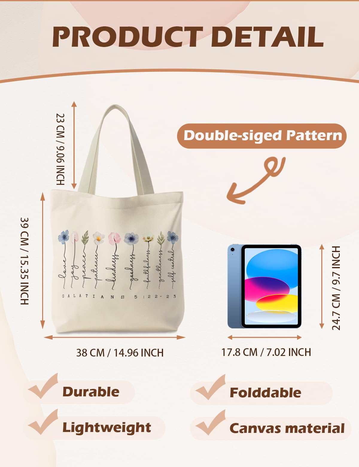 Supwhd Cream Bible Bags for Women, Christian Tote Bag, Fruit of the Spirit Galatians 5:22-23, Gifts for Christian Women, Bible Verse Christian Canvas Tote Bags for Woman