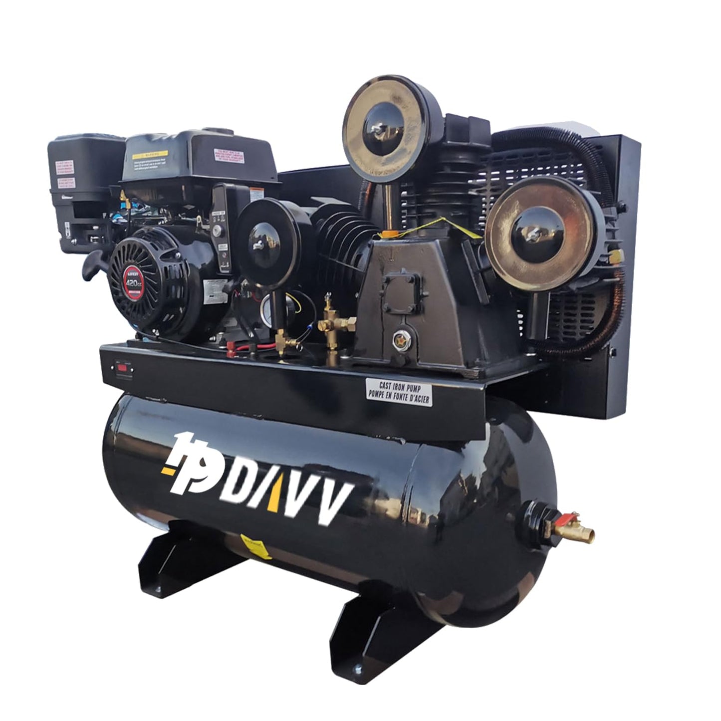 HPDAVV 30 Gal Gas Powered Air Compressor 13HP 35CFM Electric Start Gas Driven Piston Pump Air Compressed System with 125PSI Max. Pressure and ASME Tank for Worksho, Machinery, Construction Sites
