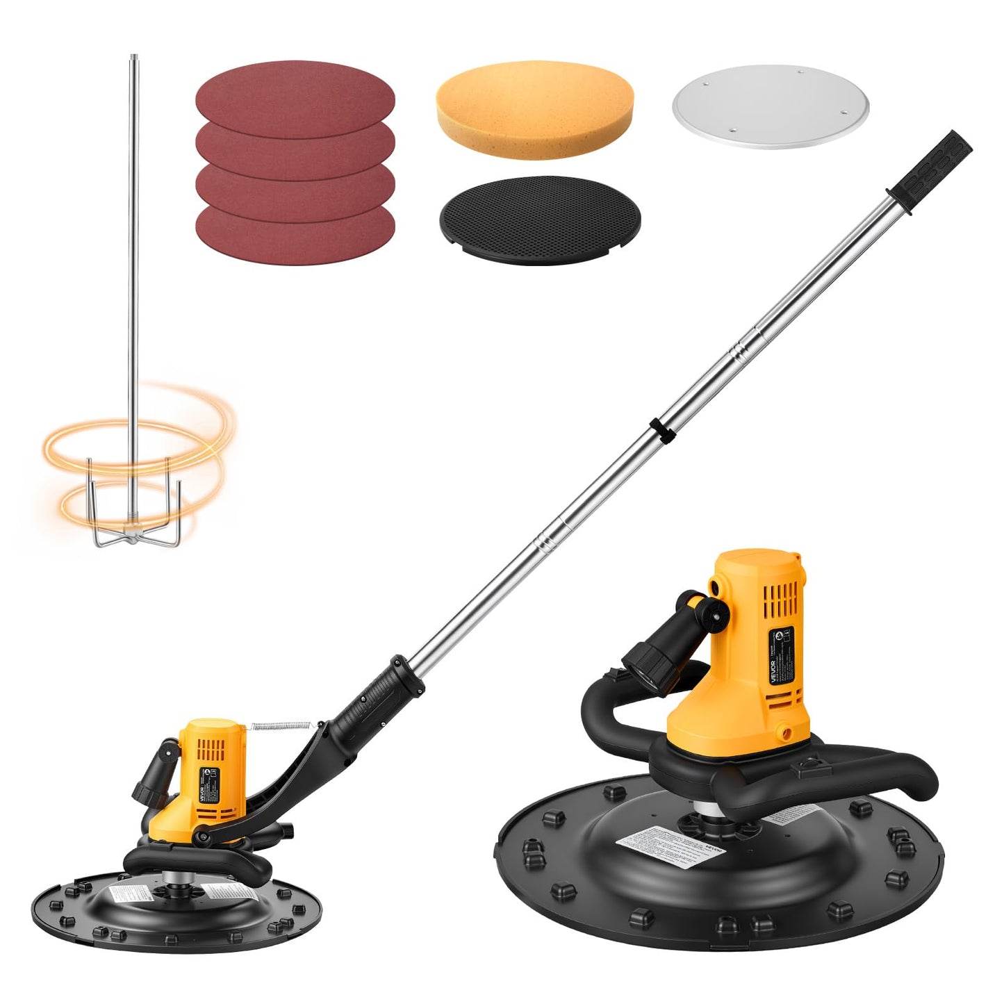 VEVOR Electric Power Trowel, 800W Concrete Finishing Machine Corded with Mixing Rod, 6-Speed Adjustable 120–200 RPM, Steel & Plastic Trowel Discs, Extension Handle, Floor Smoothing Cement Finisher