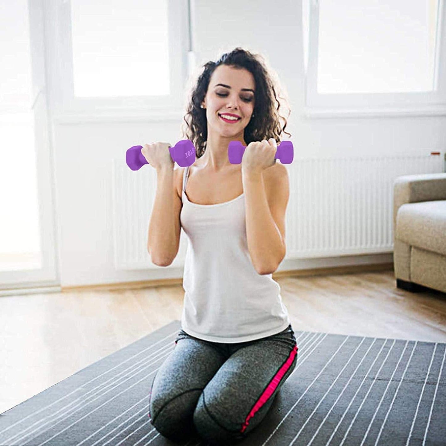FUXION 10 lb Neoprene Dumbbell Hand Weights, Sets of 2 with Multiple Weight Options, Hexagon Non-Slip Weights for Home Gym Yoga Pilates Workout - purple