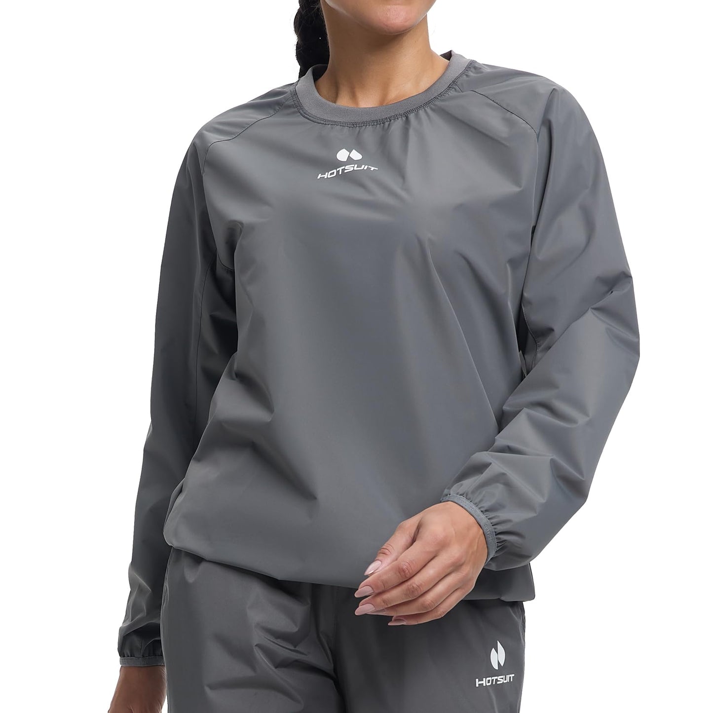 HOTSUIT Sauna Jackets Women Workout Sauna Shirts Anti Rip Gym Sweat Suit Tops, Grey, 4XL