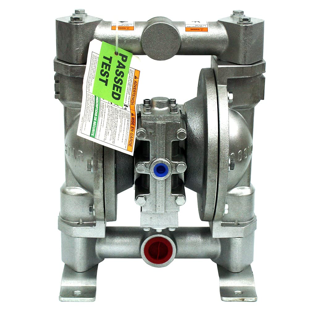 COSMOSTAR D0906 1" Double Air Diaphragm Pump - Aluminum Body, Teflon Ball, Seat and Diaphragm With Muffler - Chemical, Waste Oil, Pneumatic Oil Pump