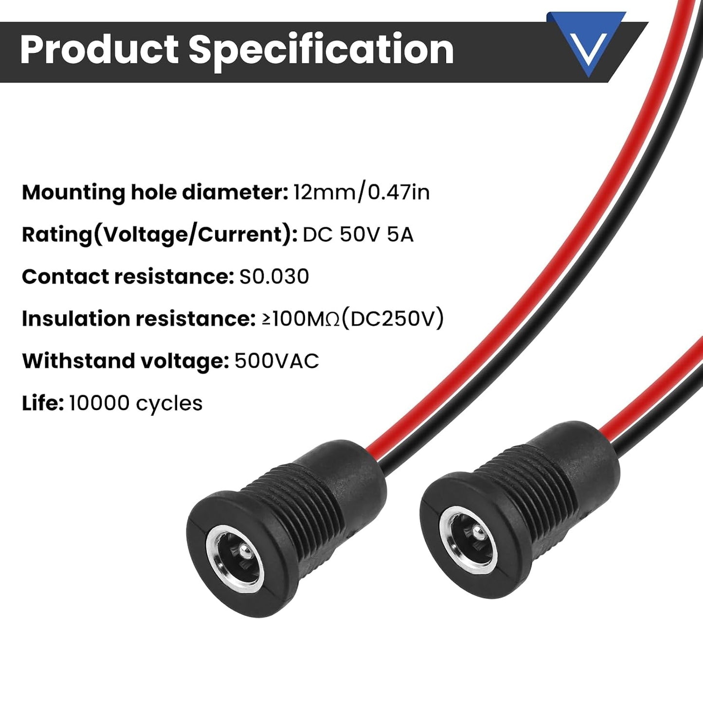 DALQUIS 6 Sets 5.5 2.1mm 18AWG Communication, x DC Power Jack Socket Threaded Female Panel Mount Connector Solder Type