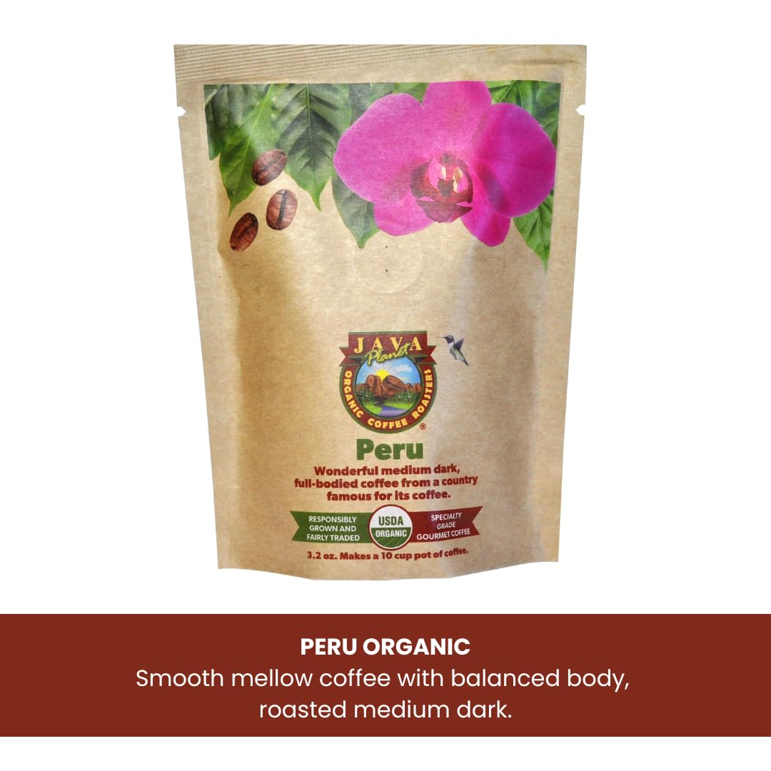 Java Planet, Coffee Gift Sampler Set, for Coffee Lovers: Low Acid Organic Beans: Whole Bean, Mold-Free & Stomach Friendly - Arabica Gourmet, 1.32 LBs (19.2 oz) packaged in 6 Bags Each 3.2 oz