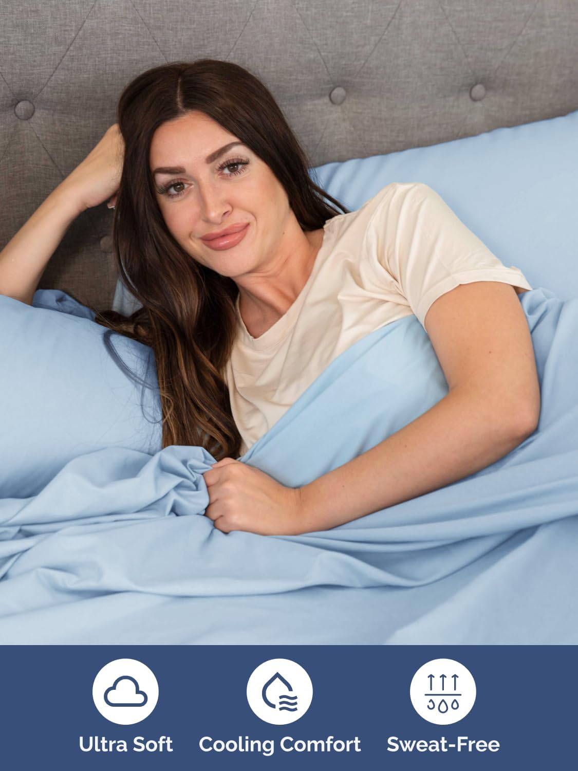 Skiennix Extra Deep Cal King Sheet Set - 6 Piece Breathable Cooling Bedding - Soft Wrinkle-Free Light Blue