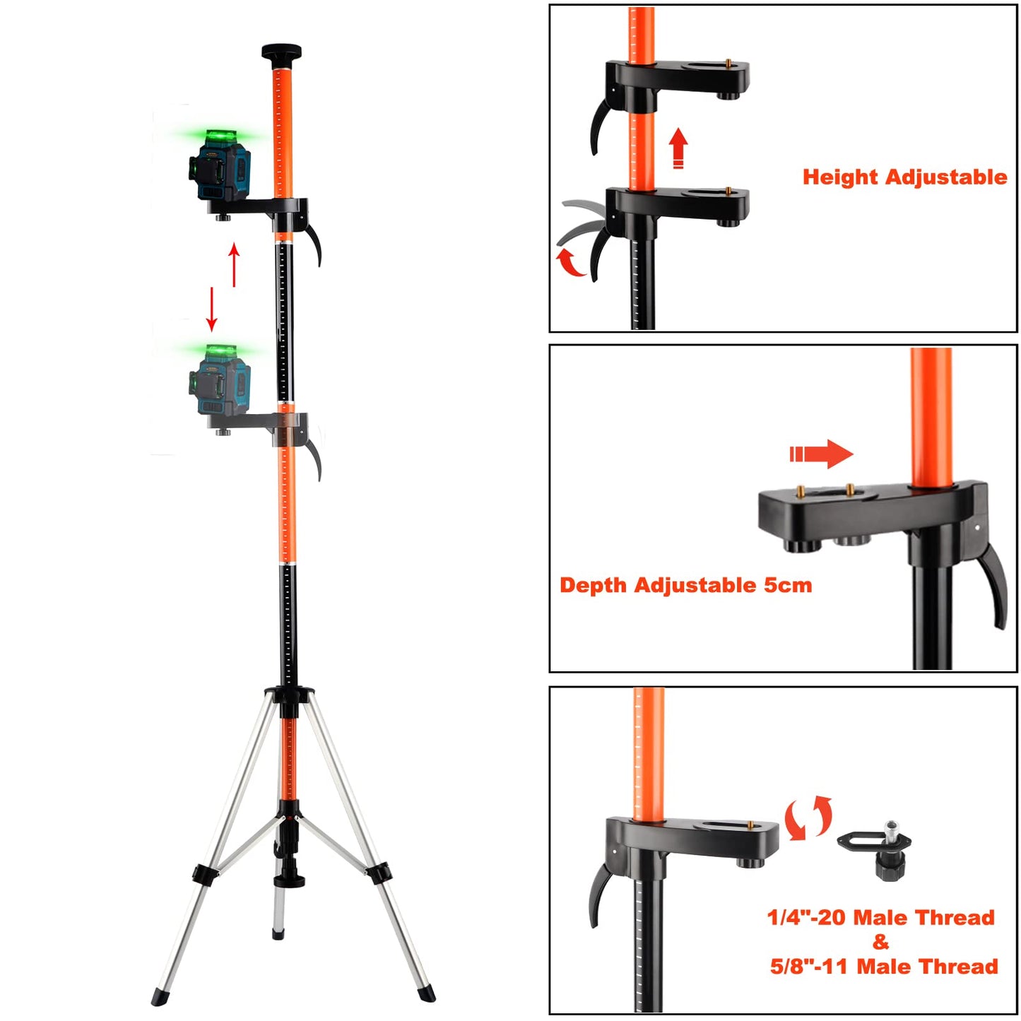 KEZERS Laser Level with Tripod & Laser Level Pole,12Ft/3.7M Telescoping Pole for Laser Level,Laser Level 360 Self Leveling,Green Line Laser Level for Picture Hanging,Tile Laying,Construction