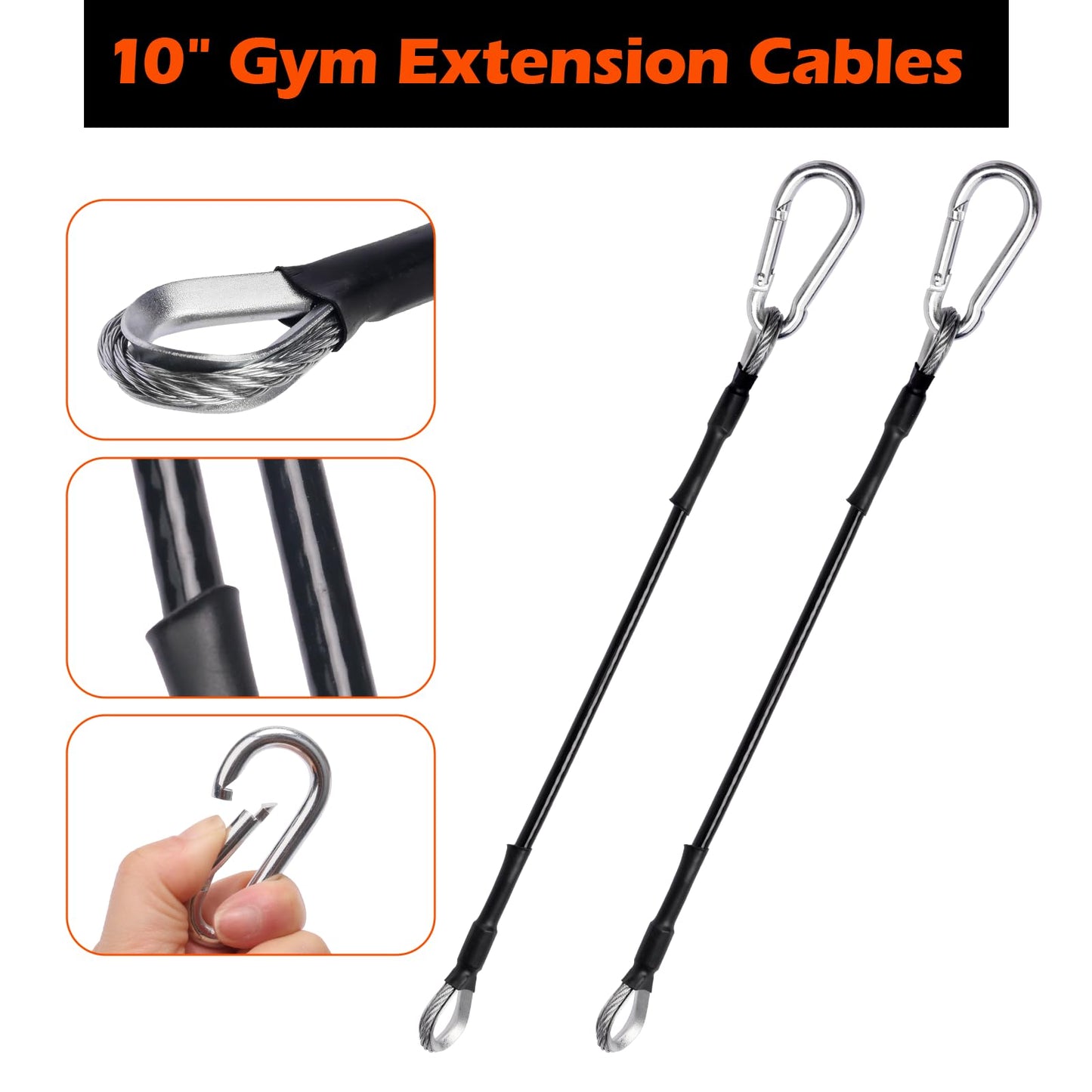 GAQUECY Gym Cable Extension, 10" Cable Machine Extension Compatible with Bowflex Home Gym Machine, Fitness Cable Extension Home Gym Cable Machine Attachment for LAT/Tricep Pull Down (2pcs)