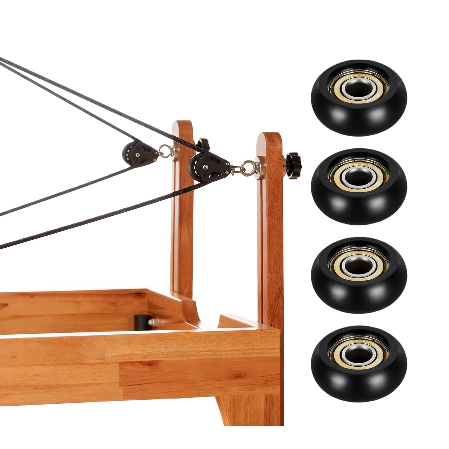 4 Pack Replacement Roller Wheels Compatible with Pilates Reformer, High-Precision Sealed Bearing Wheels for Smooth & Quiet Glide, Black Pilates Reformer Parts, 32mm Diameter 8mm Shaft