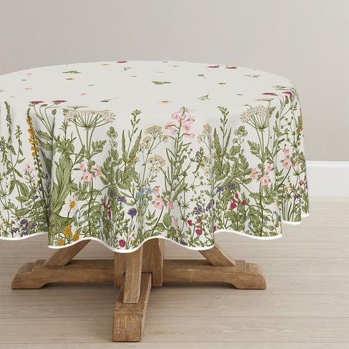 Horaldaily Spring Summer Tablecloth 90x90 Inch Round, Wild Flowers Floral Table Cover for Party Picnic Dinner Decor