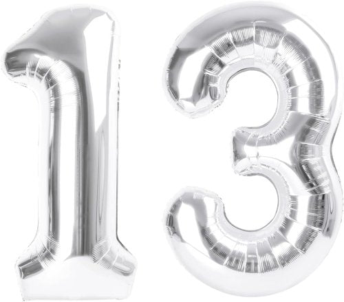 Large Silver Number 13 Balloon by Numbers - 40 Inch Foil Party Decoration for Birthdays & Weddings