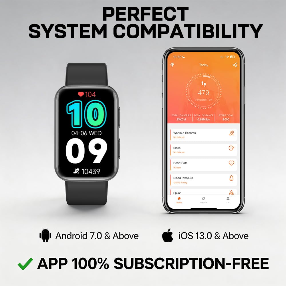 MorePro Health Fitness Tracker for Women Men, 24/7 Heart Rate Blood Pressure & Oxygen Monitoring, Sleep Tracker, 120+ Sport Modes Smart Watch, IP68 Waterproof, 2 Bands, Compatible Android iOS