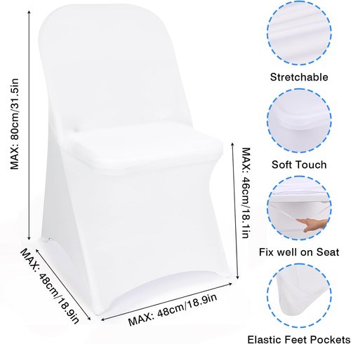 Fixwal 36 Pcs White Folding Chair Covers - Spandex Stretch Slipcovers for Weddings & Events