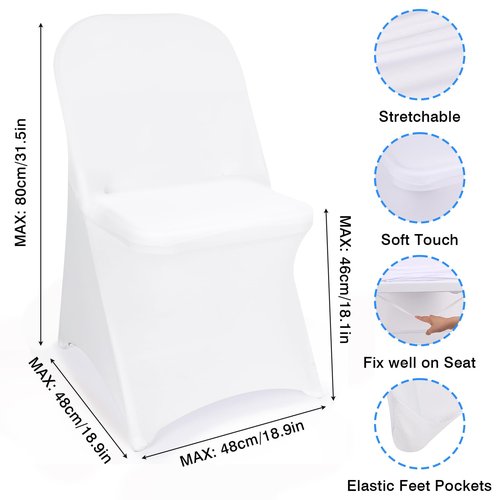 Fixwal 36 Pcs White Folding Chair Covers, Spandex Stretch Covers - Ideal for Weddings, Parties, Dining, Business Meetings, Banquets, Universal Fitted Washable Slipcovers.