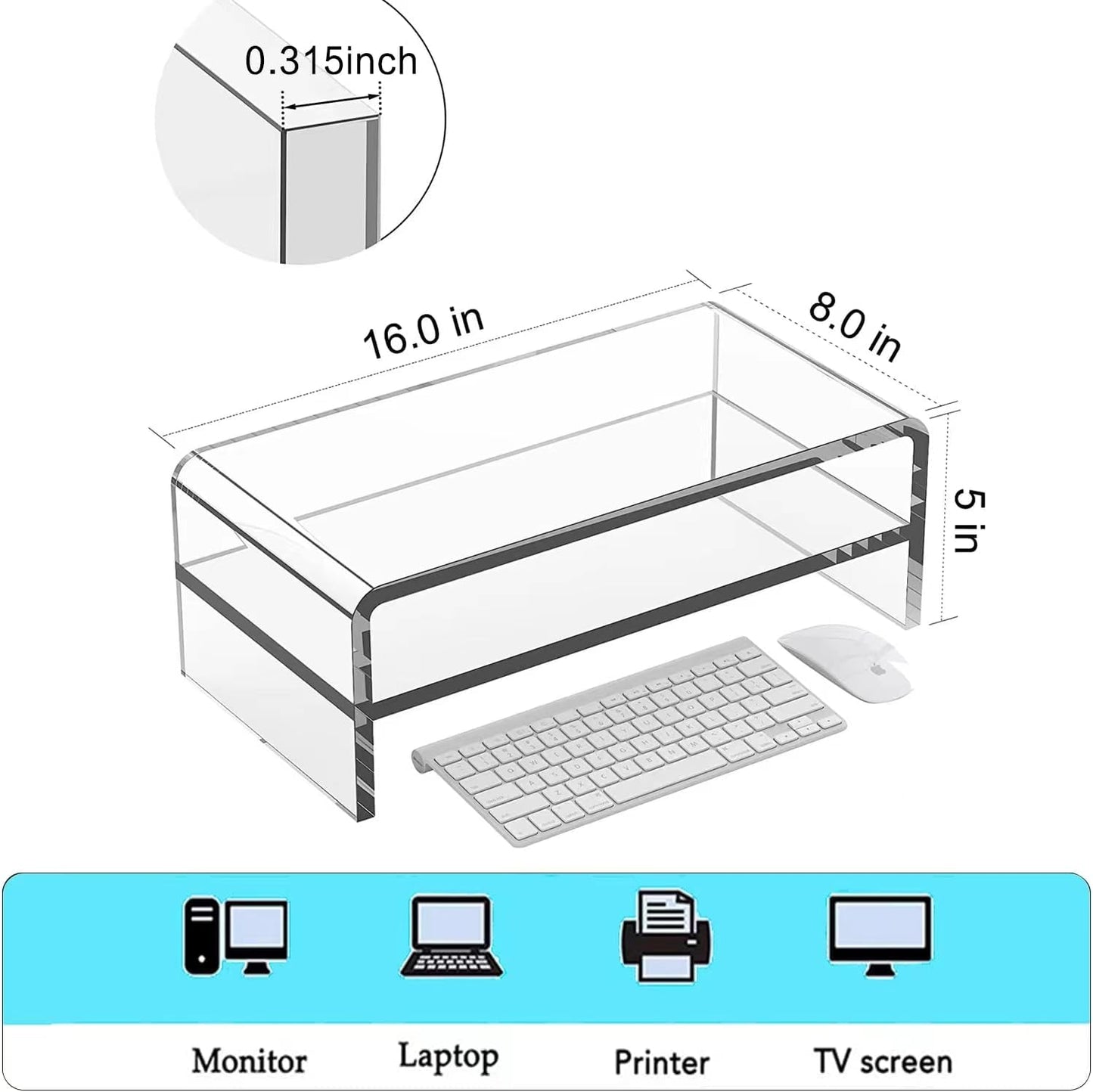 Generic 2 Riser16 inch Acrylic Monitor Stand, Tier Computer Monitor Stand Acrylic Computer Monitor Stand Riser
