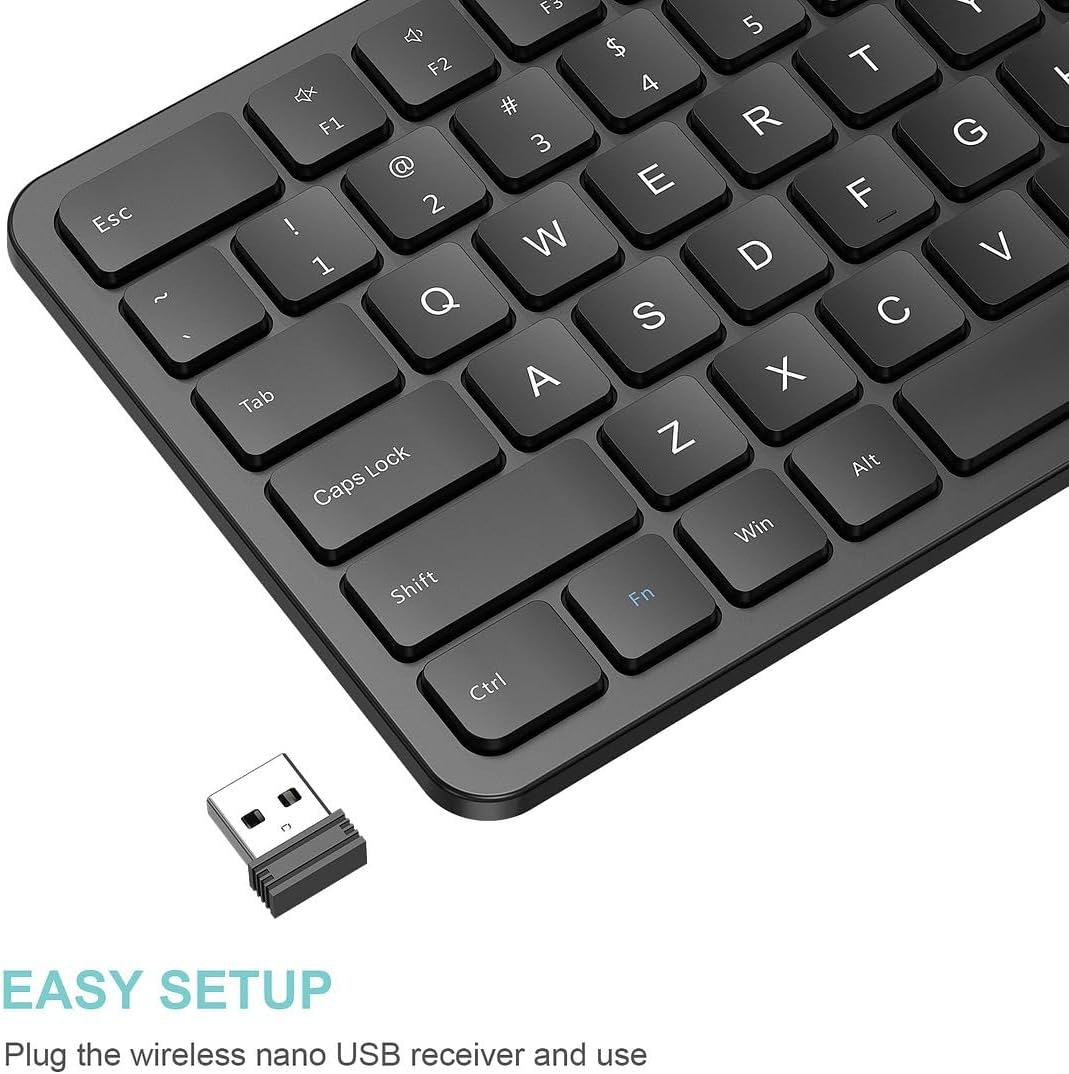 Arteck 2.4G 11/10 USB Wireless Keyboard Ultra Slim Full Size Keyboard with Numeric Keypad and Media Hotkey