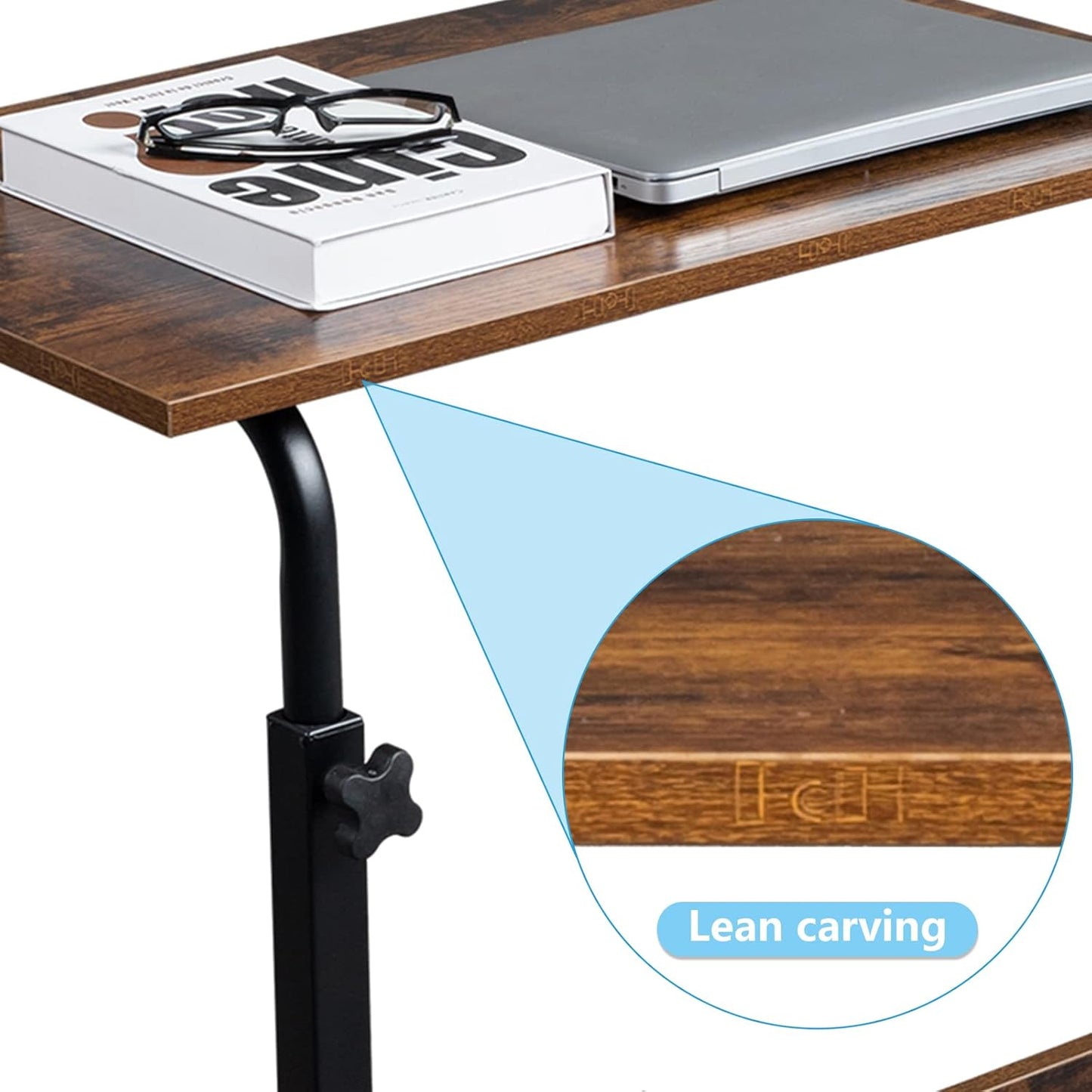 23.62 15.74 27.16-37.79 Mobile Side Table, Mobile Laptop Desk Cart, Adjustable Over Bed Table with Wheels for Sofa