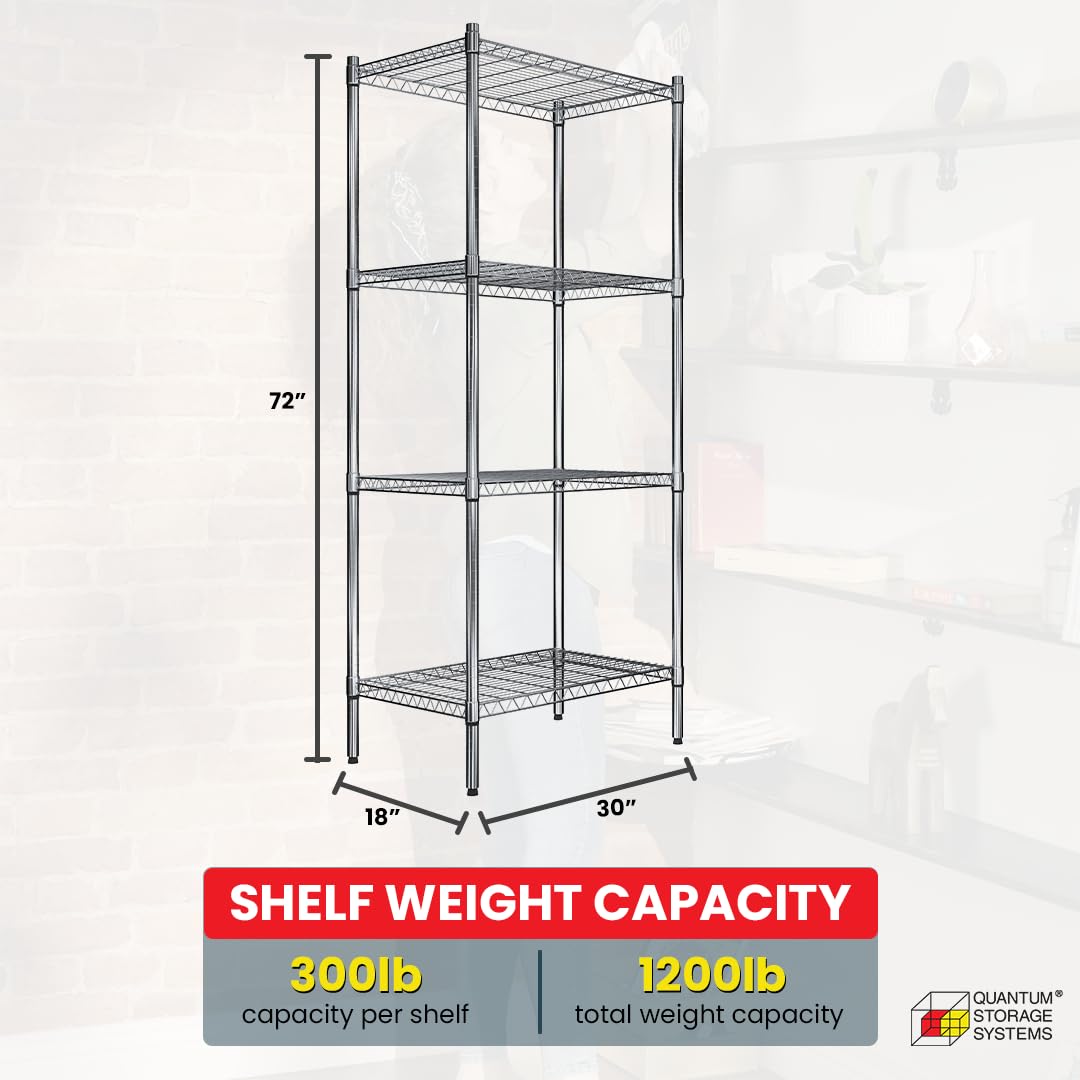Quantum Storage Systems RWR72-1830LD Adjustable Wire Chrome 4 Shelves 72" H x 30" W x 18" D