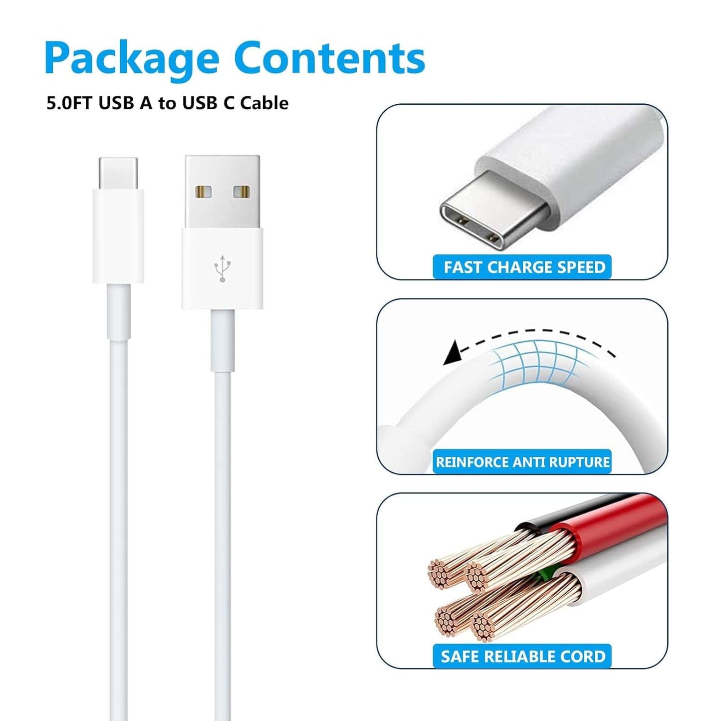 Generic 3FT (1 Pack, 1, Pack) USB-A to USB-C Cable Charging & Data Sync, Universal Compatibility White