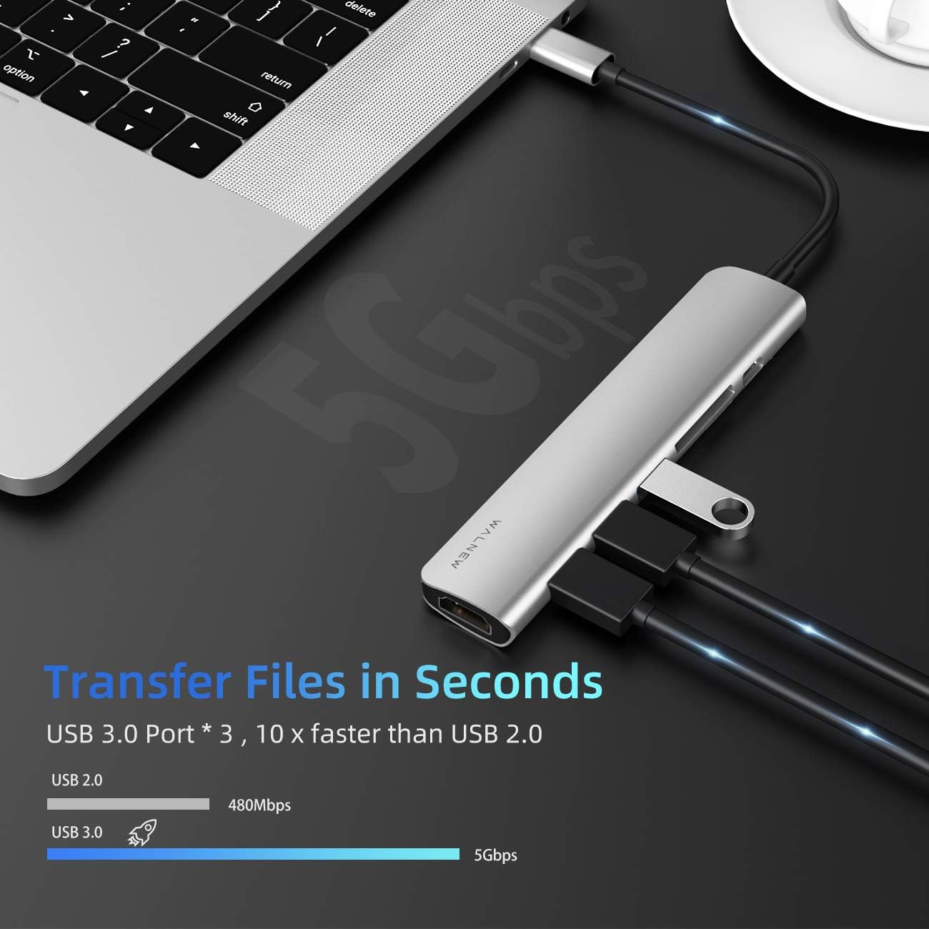 WALNEW 7-in-1 100W PD,4K 3.0, 3 M1 M2,iPad 6,Dell 15 13,Chromebook USB C Hub with HDMI,SD/TF Reader,USB Thunderbolt