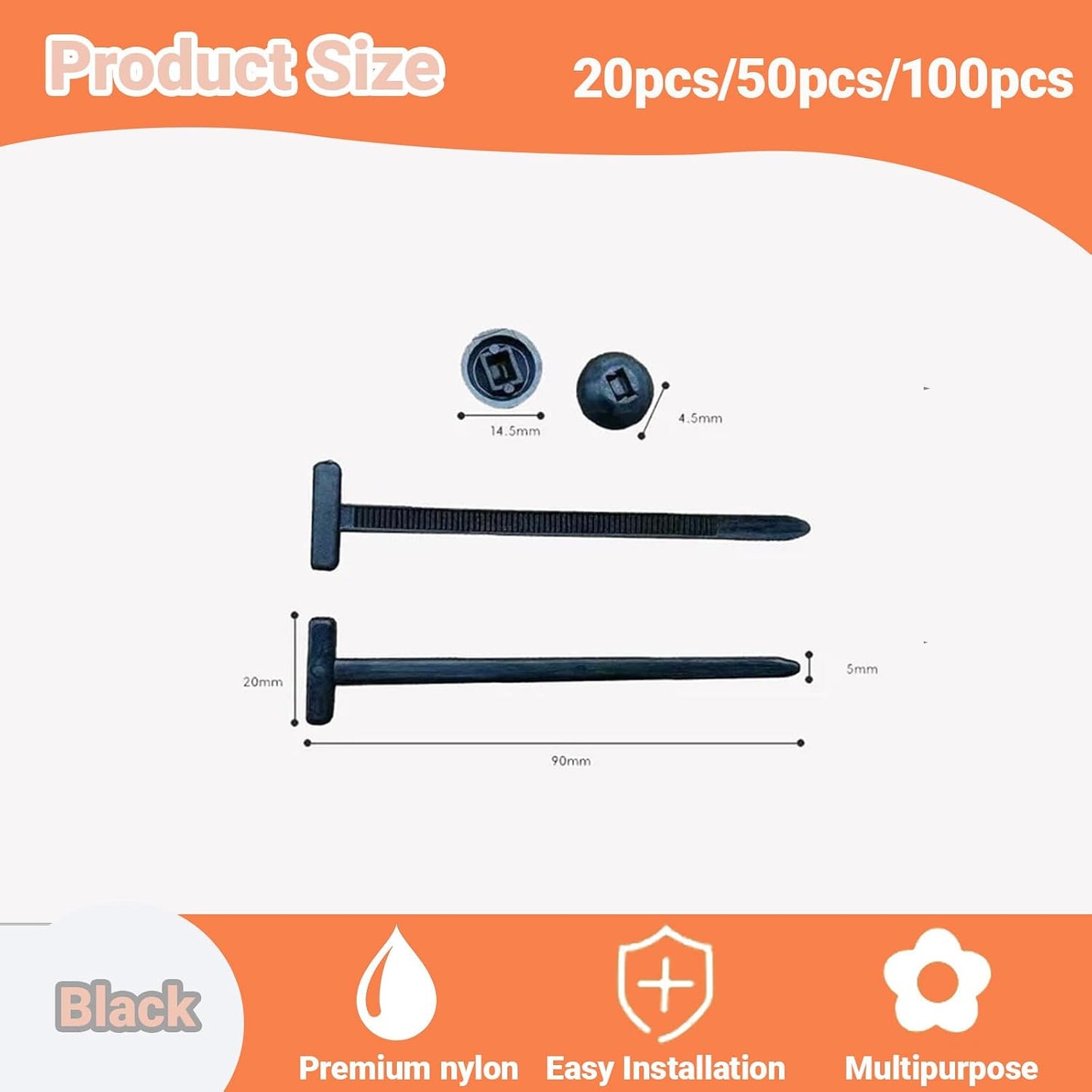 Turutu 20pcs Nylon Universal Cable Tie Buckle, Heavy Duty Self-Locking Button Head Zip Tie, Multipurpose Cable Tie
