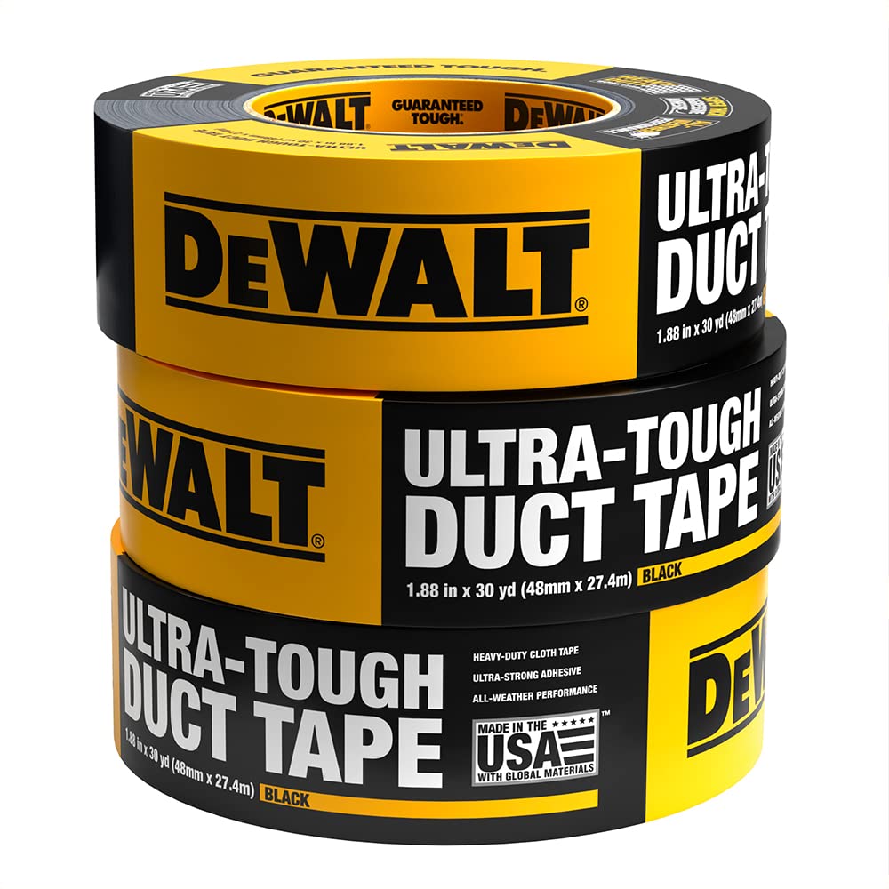 DEWALT Ultra Tough Duct Tape, 1.88 in x 30 yd, Heavy Duty, Ultra Strong, Aggressive Adhesive, All-Weather, 12 Rolls, Black