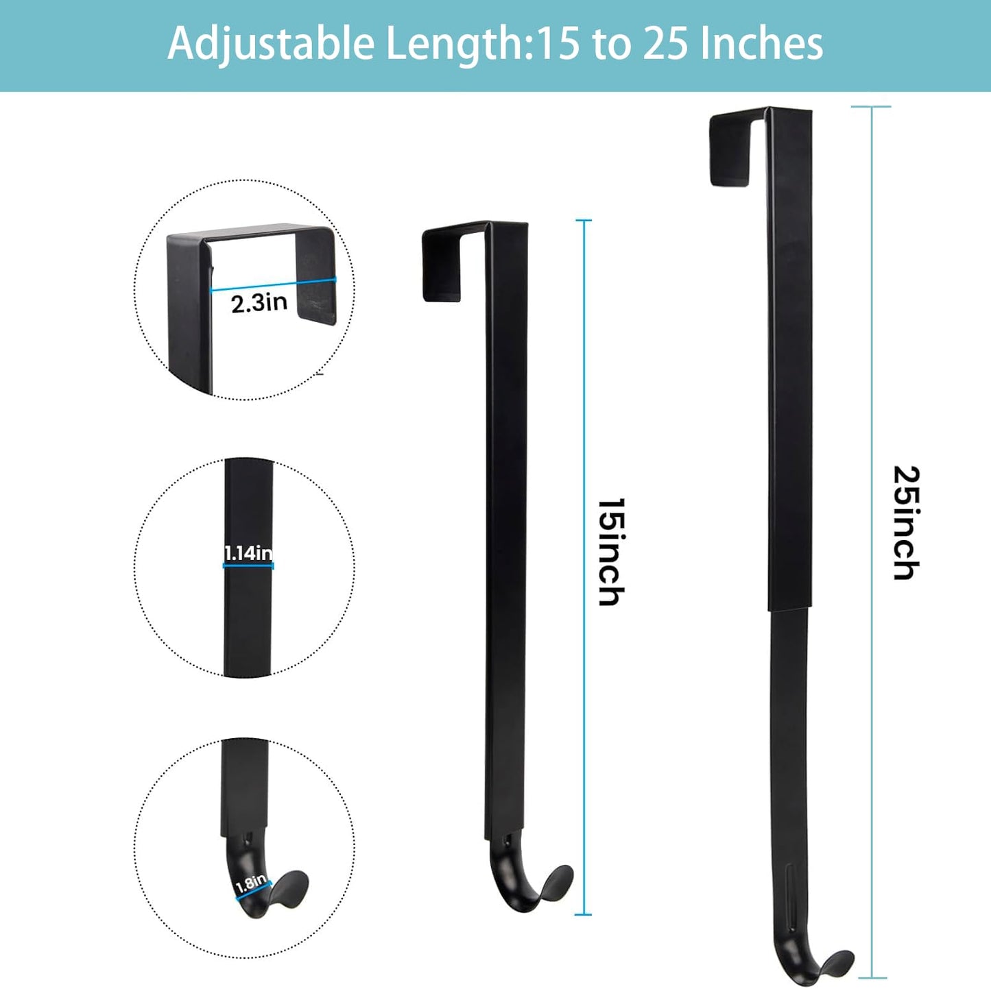 TWEJMZU Over The Door Hooks with Shock Absorber Pads, 4-Pack Adjustable Heavy Duty Long Door Hooks for Hanging from 15-25 Inch, No Drill Towel Hook, Coat Rack for Bathroom Door, Bedroom, Entryway