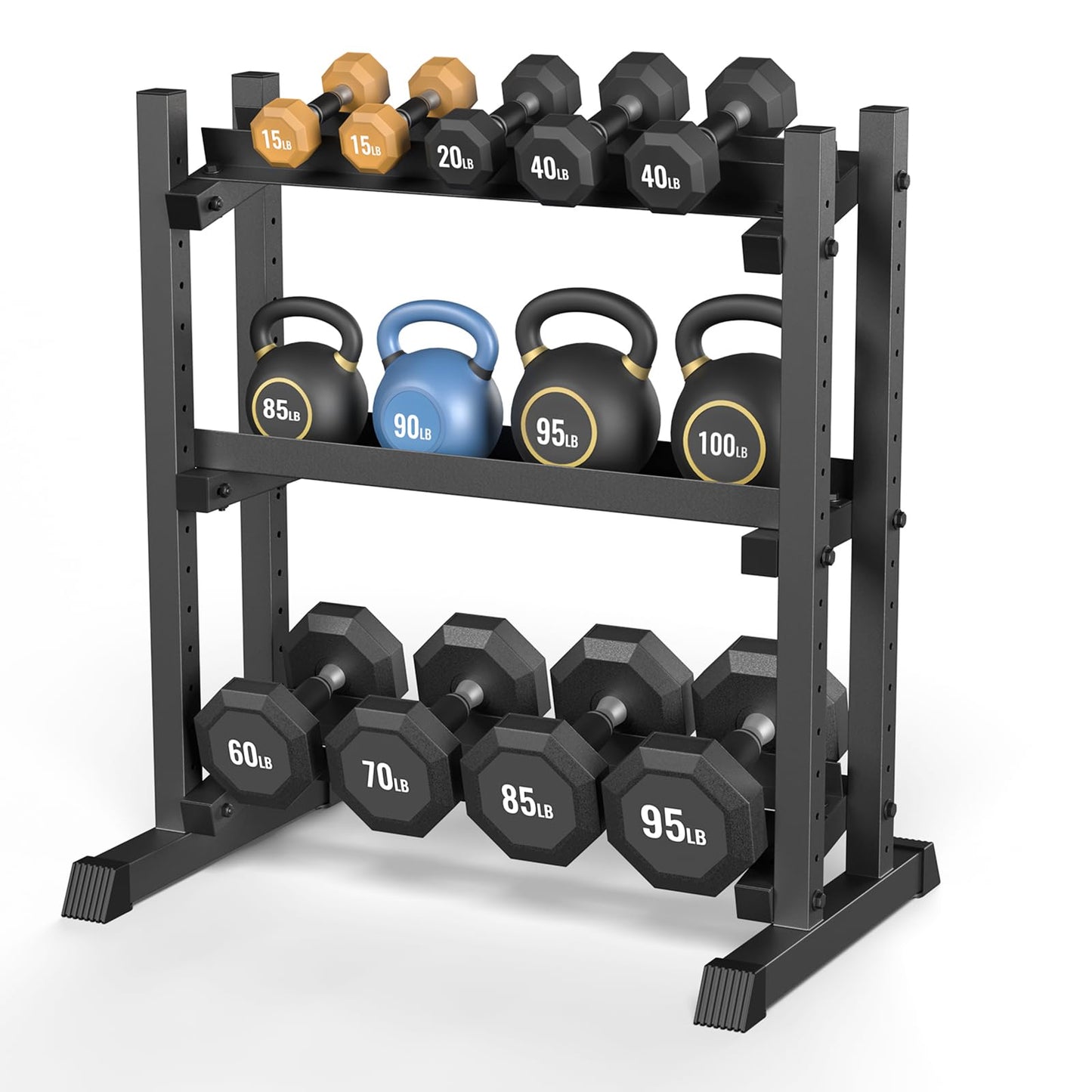 TOPIRON 3-Tier Dumbbell Rack, 1100LBS Capacity Adjustable Weight Rack, Heavy-Duty Weight Stand for Dumbells & Kettlebells, Compact Weight Storage Organizer for Home Gym (Rack Only)
