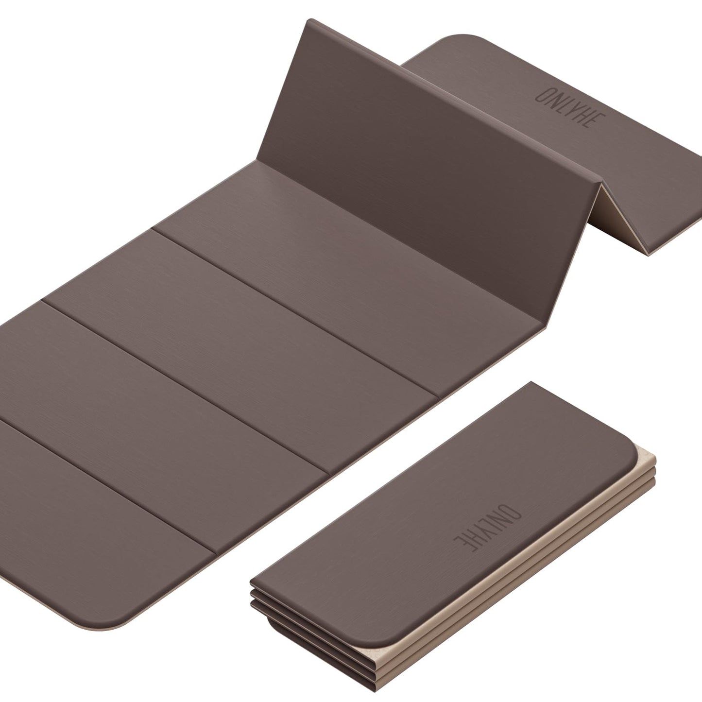 ONLYHE Foldable Yoga Mat Exercise Mat for Home Workout, Comfortable and Durable, 8mm Thick Portable Folding Mat, Non-Slip, Pilates Mat Thick, Outdoor Use, Meditation, Travel, Camping (71"x24" x 0.3") (Light brown + Beige)