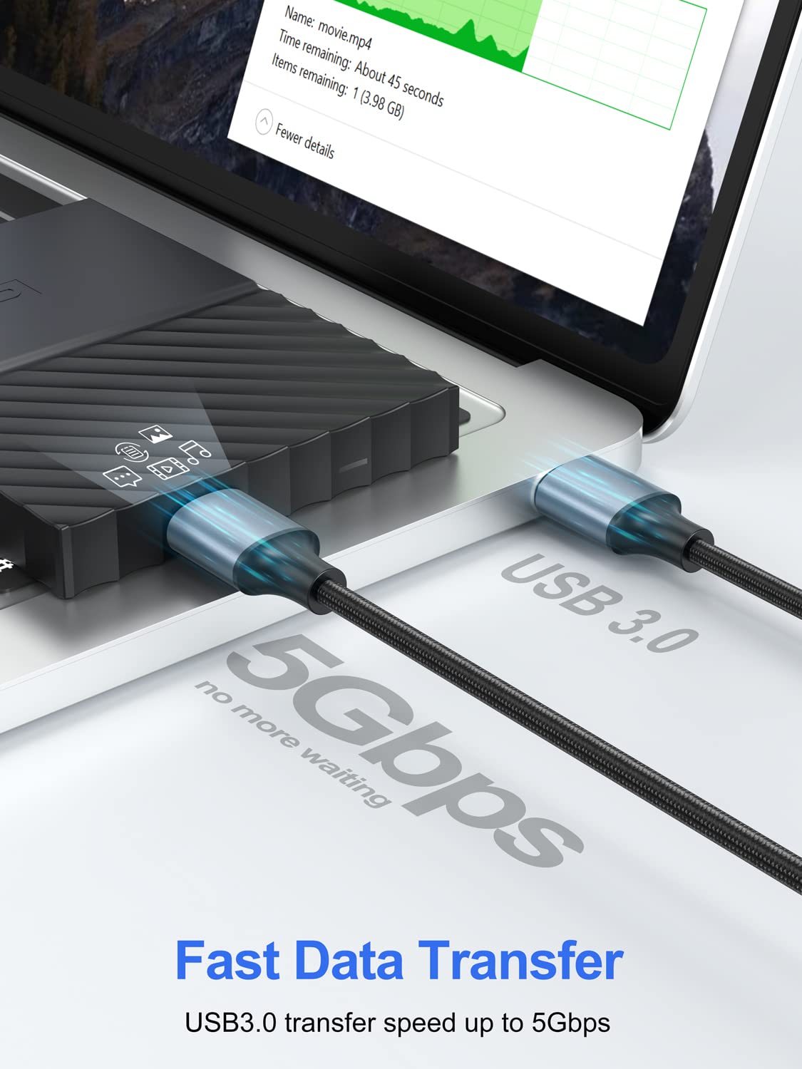 ApoJodly 3.0 1FT 2-Pack, USB Cable Short USB A Male to Male Cord Double Sided Cable Compatible with Hard Drive, Laptop