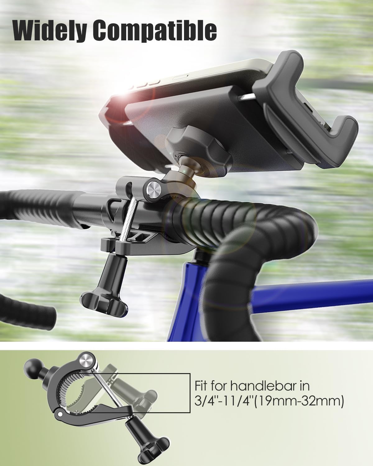 Charchendo 4-13'' Anti Shake Universal E-Bike Handlebar Tablet Mount with Anti Fall Strap, Motorcycle/Bike/Electric