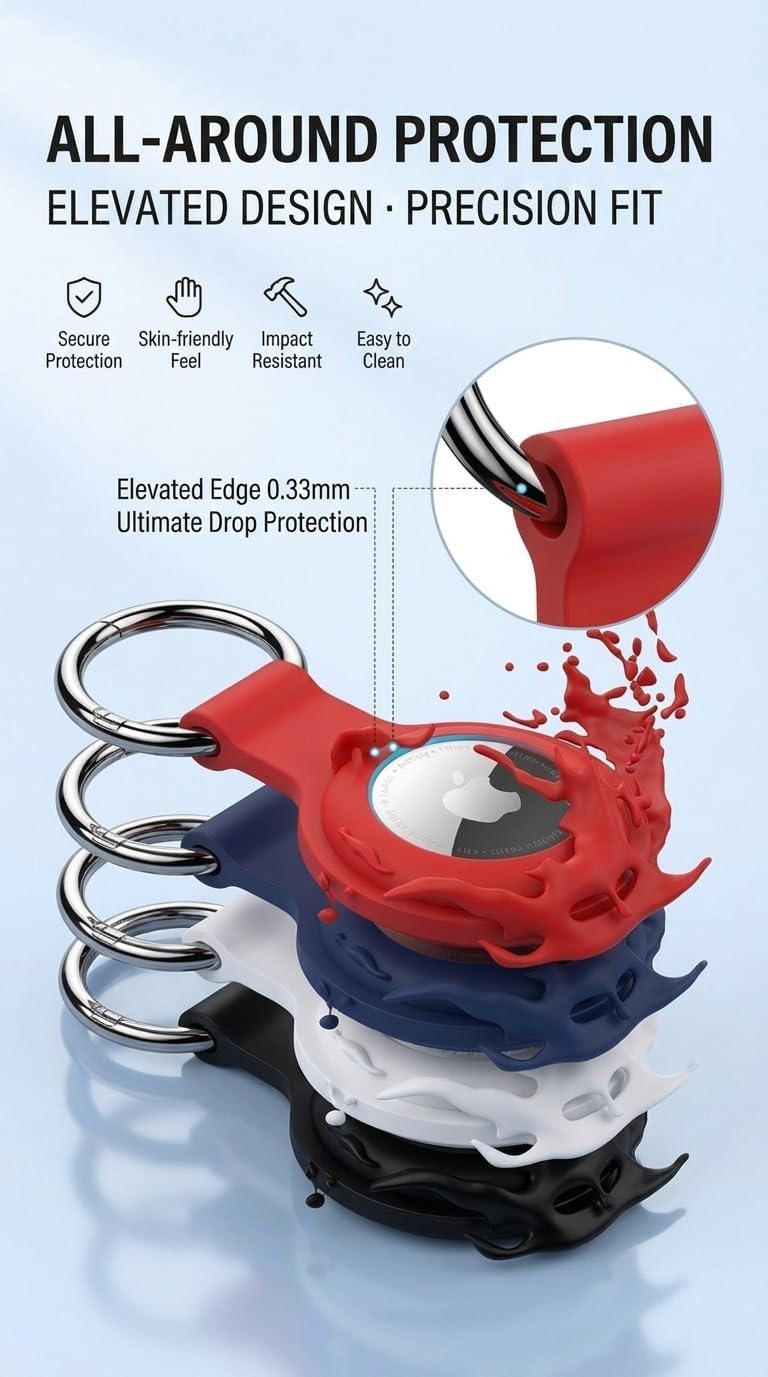 Aslotech [4 Pack Set] Family Case Compatible with AirTag Holder Case Keychain,Silicone for Key Chain Ring Case Cover