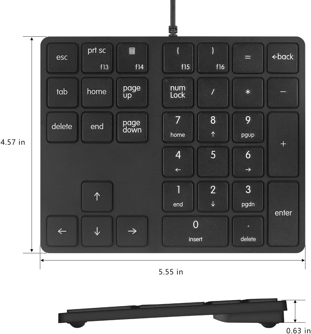 Merdia 34 Numeric Keypads Wired Numpad Keys External Mini Slim Keyboard Magic Force for Financial Cashier
