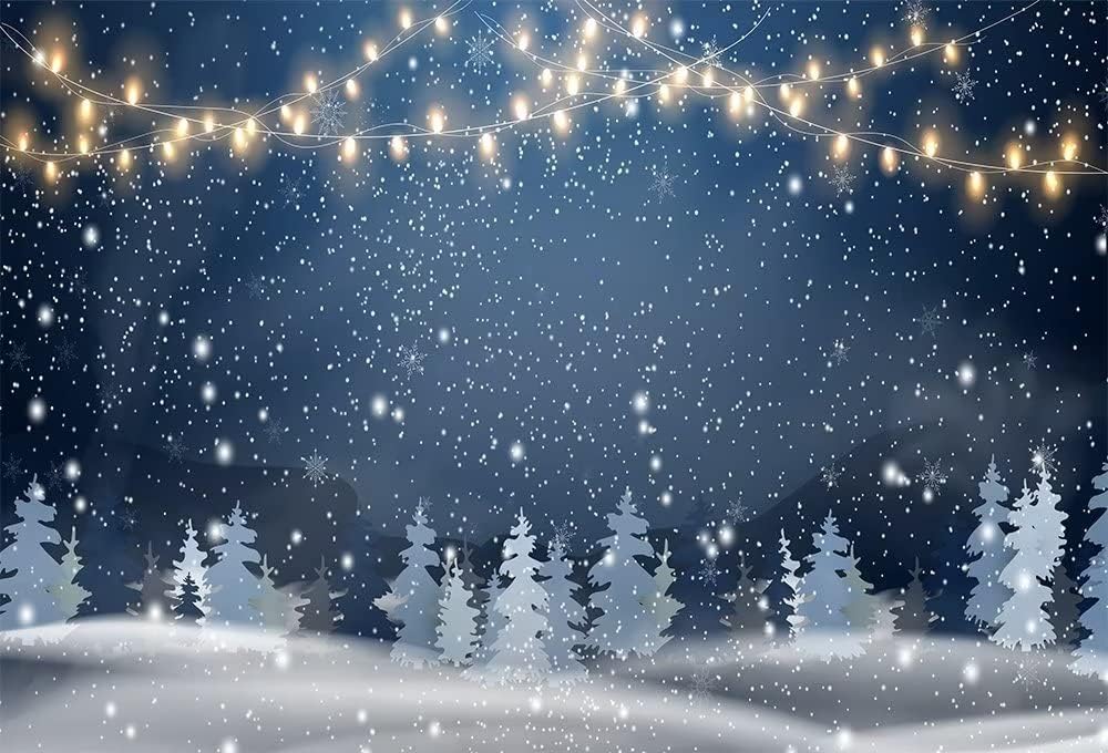 FiVan 10x6.5ft W-8006 Xmas Backdrop Cotton Polyester Christmas Photography Background Night Lights Snowforest Family